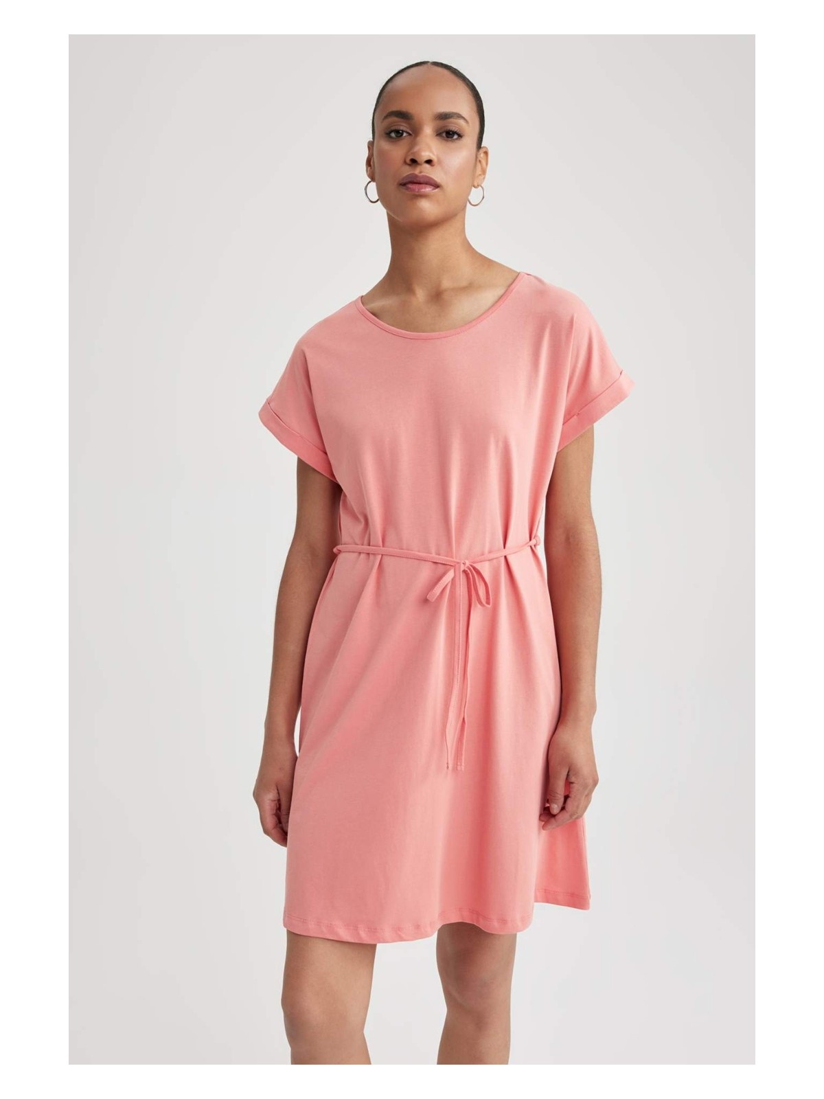 DeFacto A Kesim Bisiklet Yaka Penye Kısa Kollu Elbise B0655AXNS - Görsel 3