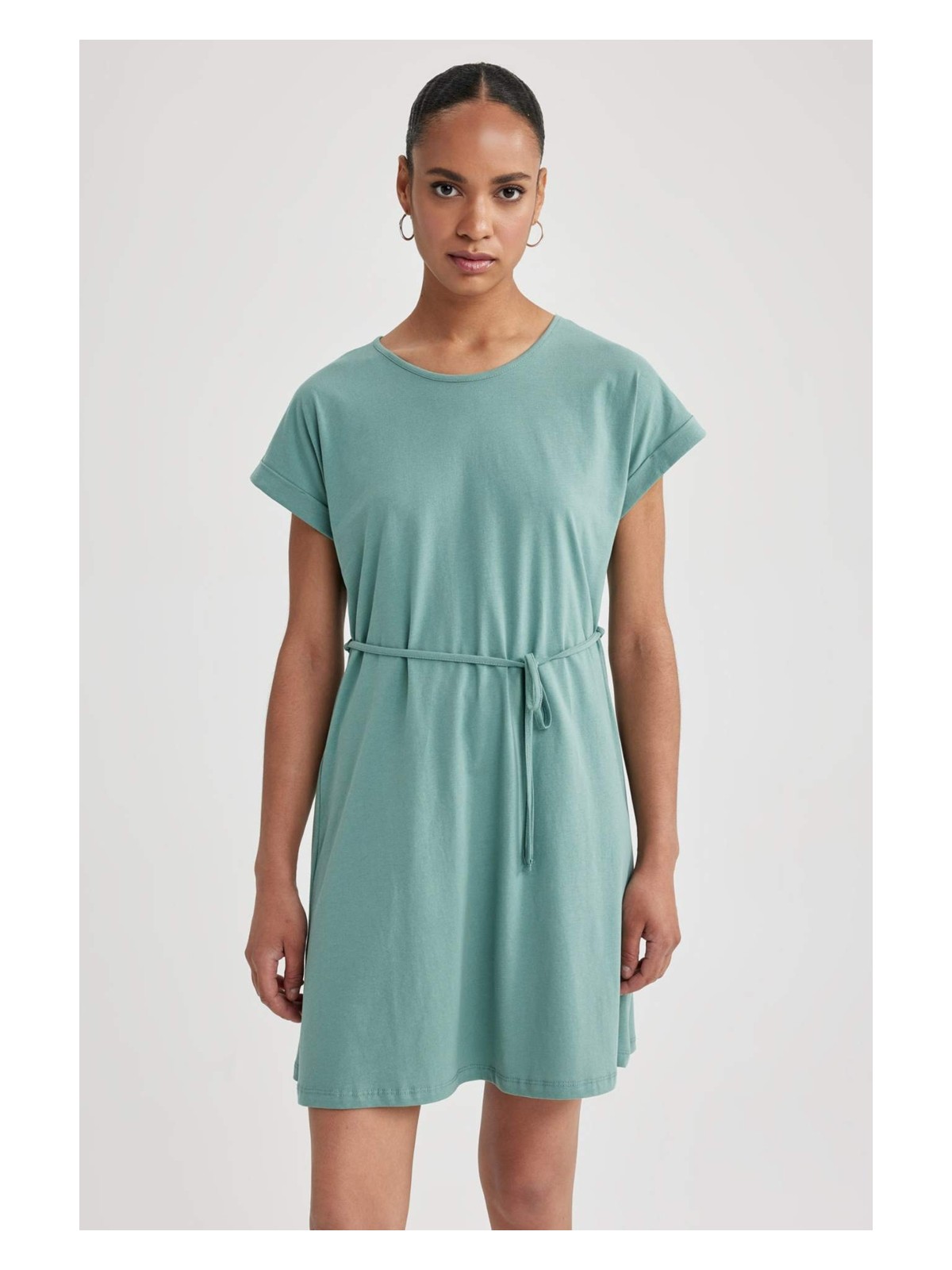 DeFacto A Kesim Bisiklet Yaka Penye Kısa Kollu Elbise B0655AXNS - Görsel 9