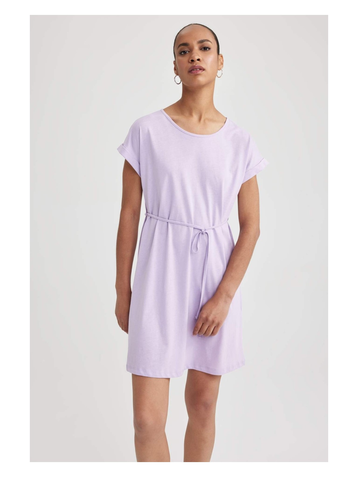 DeFacto A Kesim Bisiklet Yaka Penye Kısa Kollu Elbise B0655AXNS - Görsel 5