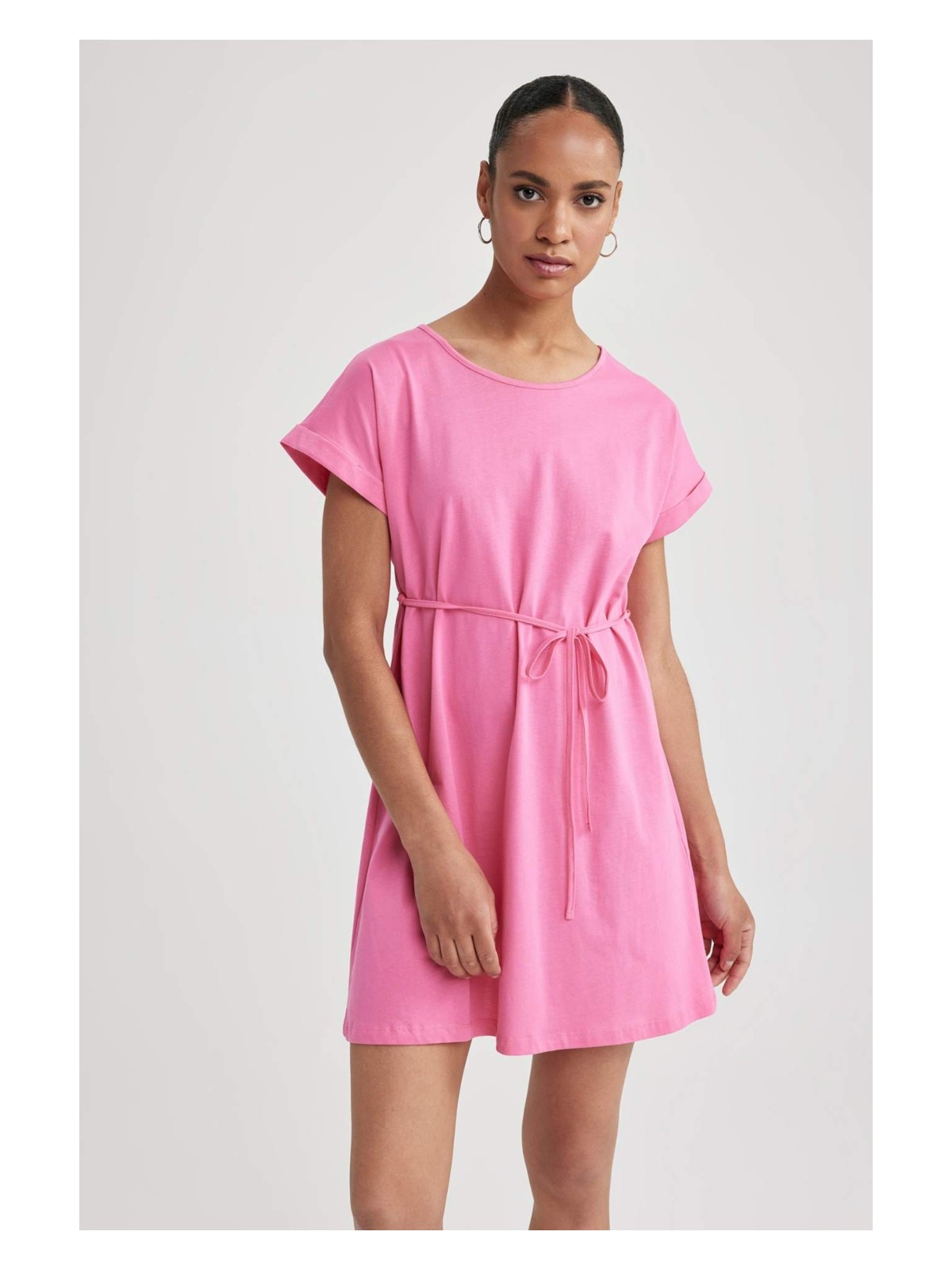 DeFacto A Kesim Bisiklet Yaka Penye Kısa Kollu Elbise B0655AXNS - Görsel 7