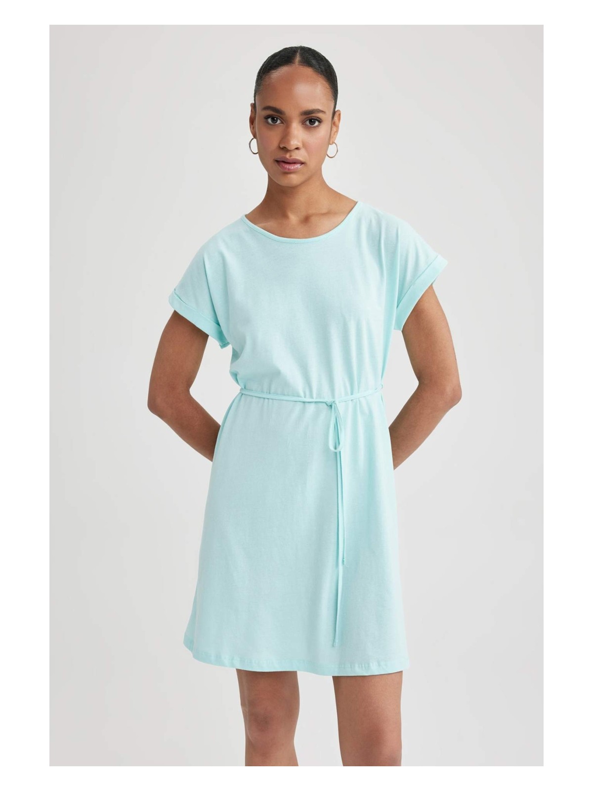 DeFacto A Kesim Bisiklet Yaka Penye Kısa Kollu Elbise B0655AXNS - Görsel 8