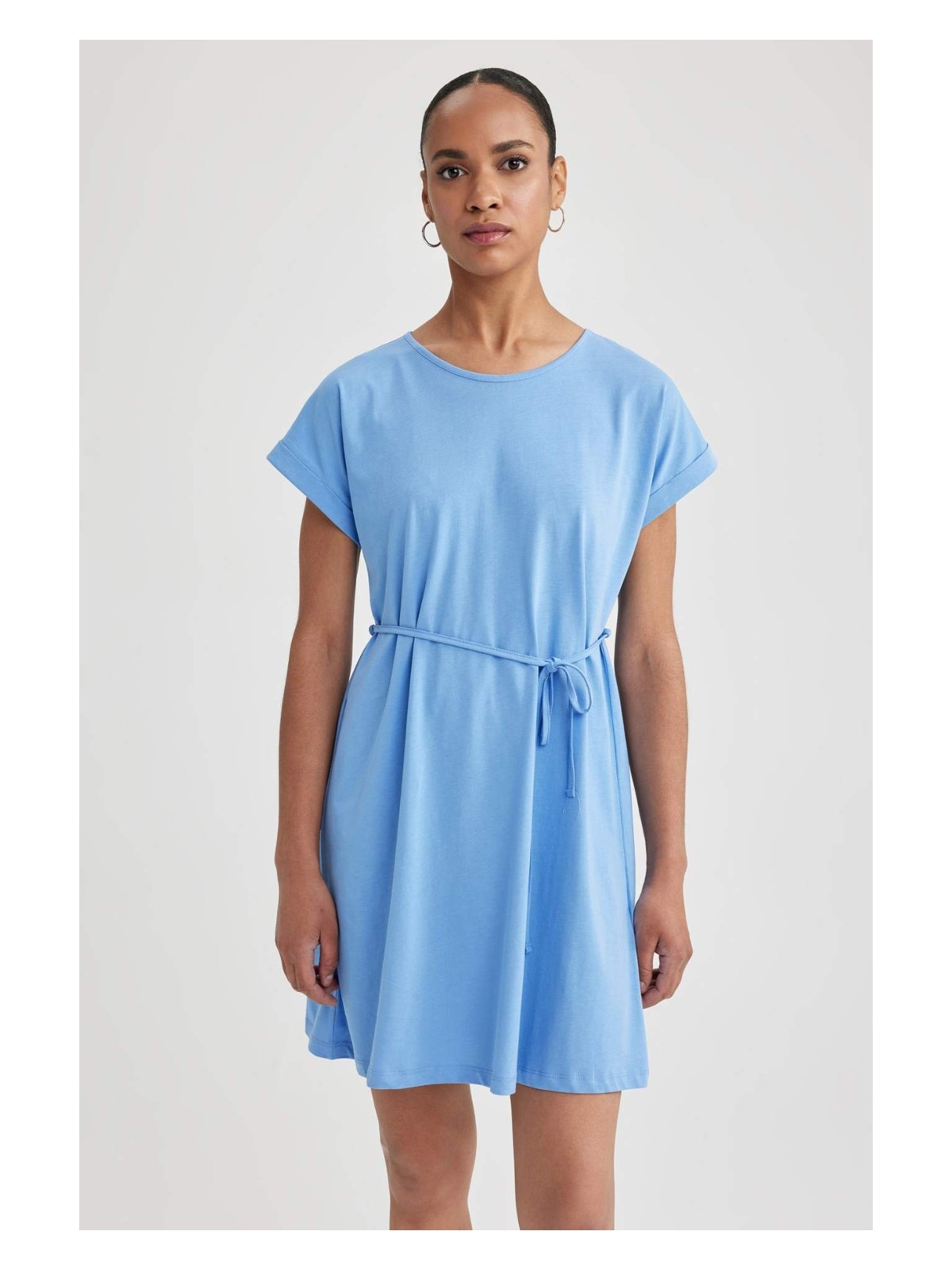 DeFacto A Kesim Bisiklet Yaka Penye Kısa Kollu Elbise B0655AXNS - Görsel 4