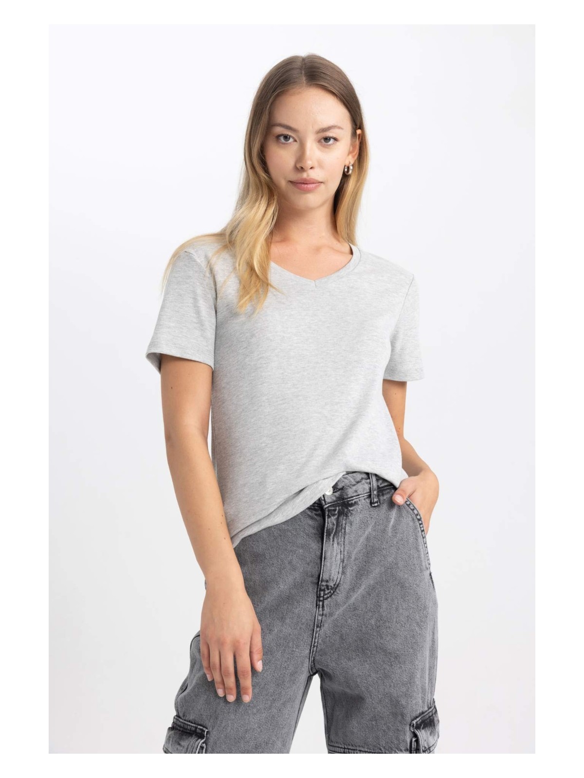 DeFacto Slim Fit Ribana Kısa Kollu Tişört B0647AXNS