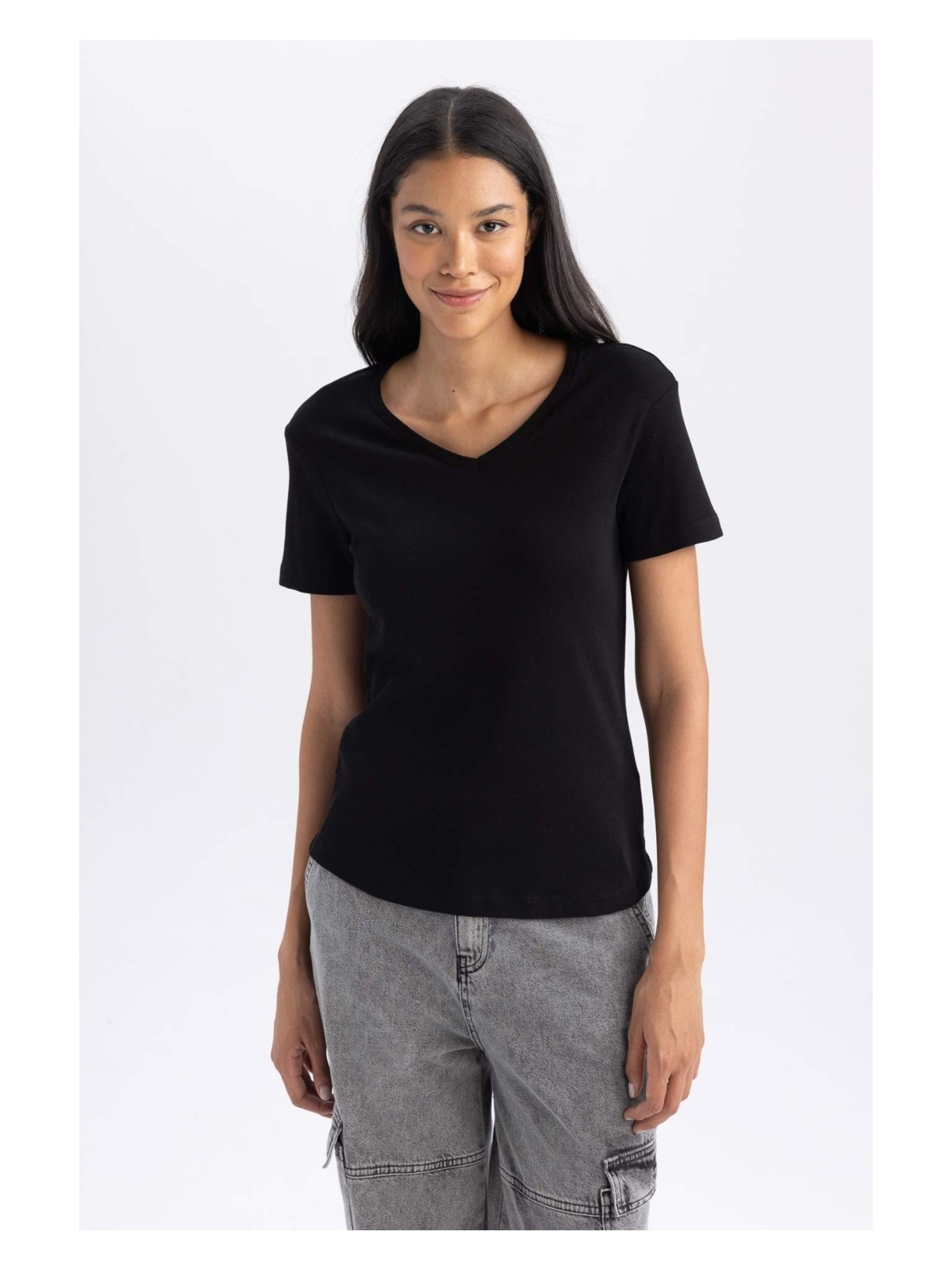 DeFacto Slim Fit Ribana Kısa Kollu Tişört B0647AXNS - Görsel 5