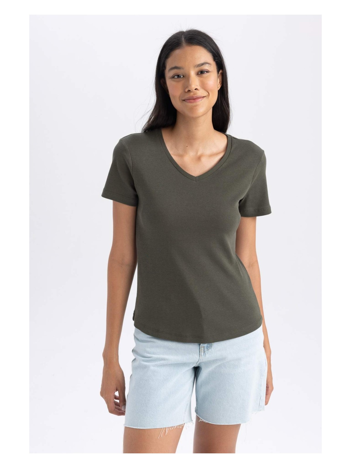 DeFacto Slim Fit Ribana Kısa Kollu Tişört B0647AXNS - Görsel 7