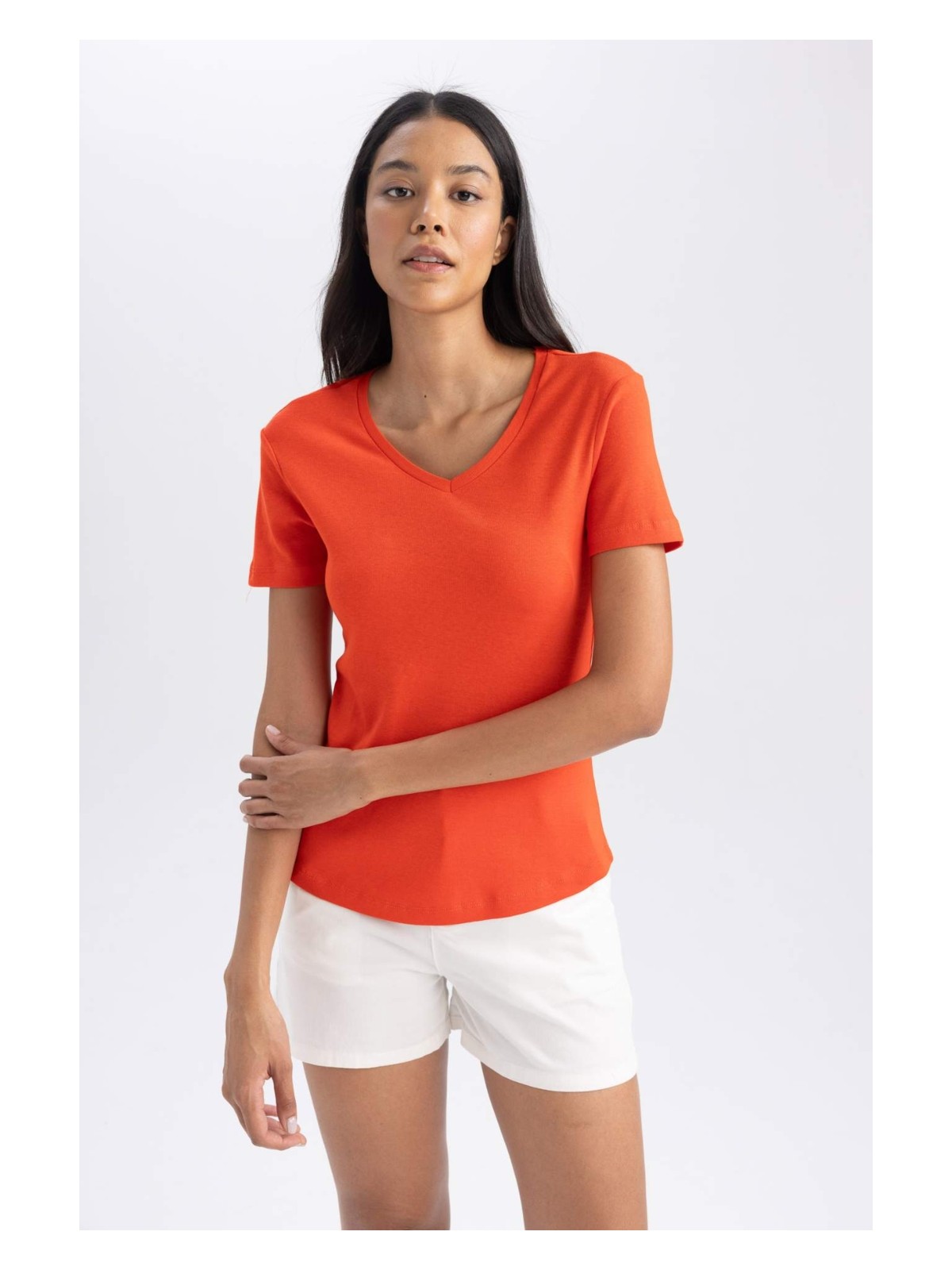 DeFacto Slim Fit Ribana Kısa Kollu Tişört B0647AXNS - Görsel 4