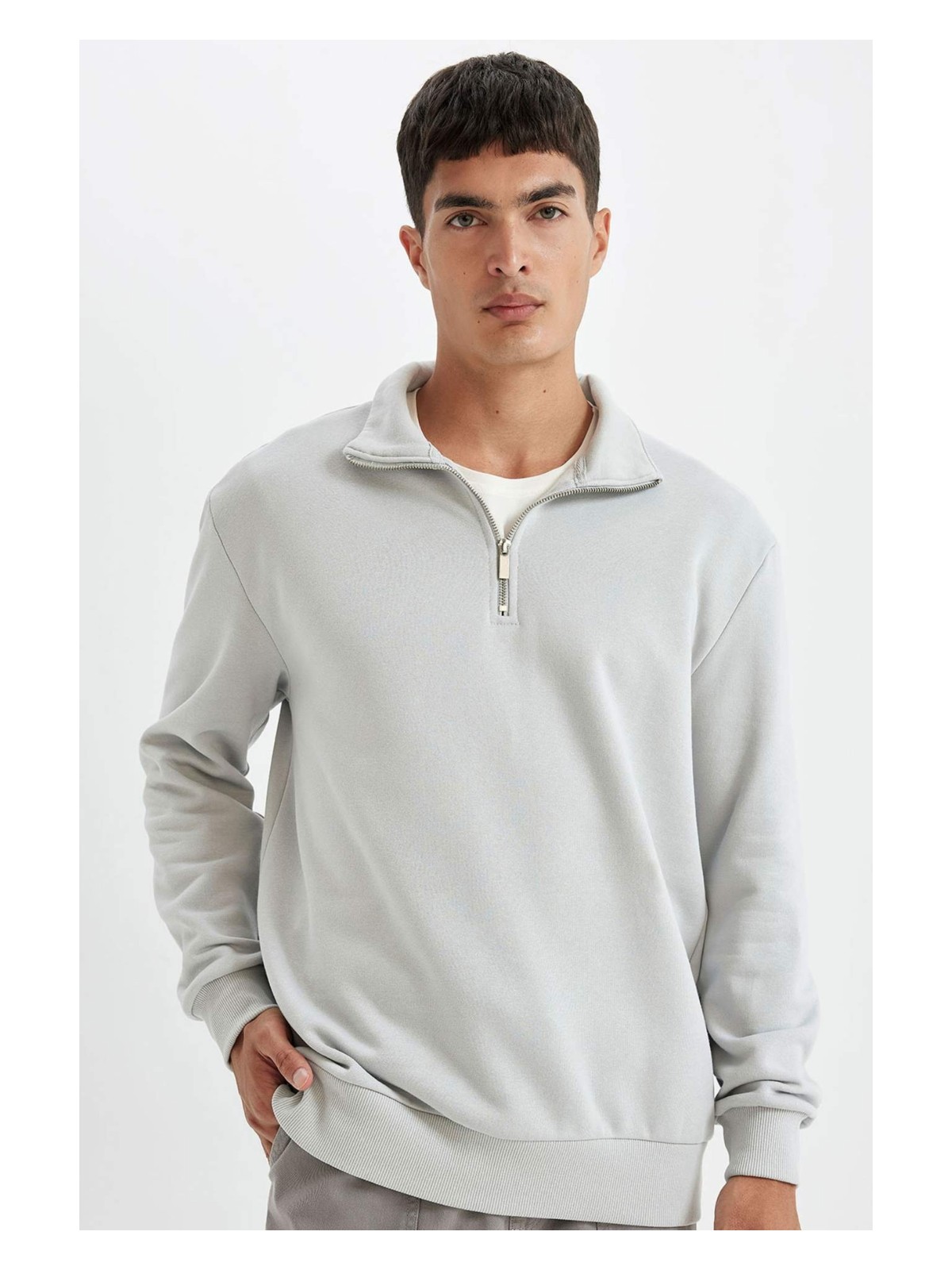 DeFacto Comfort Regular Fit Rahat Kalıp Fermuarlı Dik Yaka Basic Düz Sweatshirt X7405AZ24AU - Görsel 8