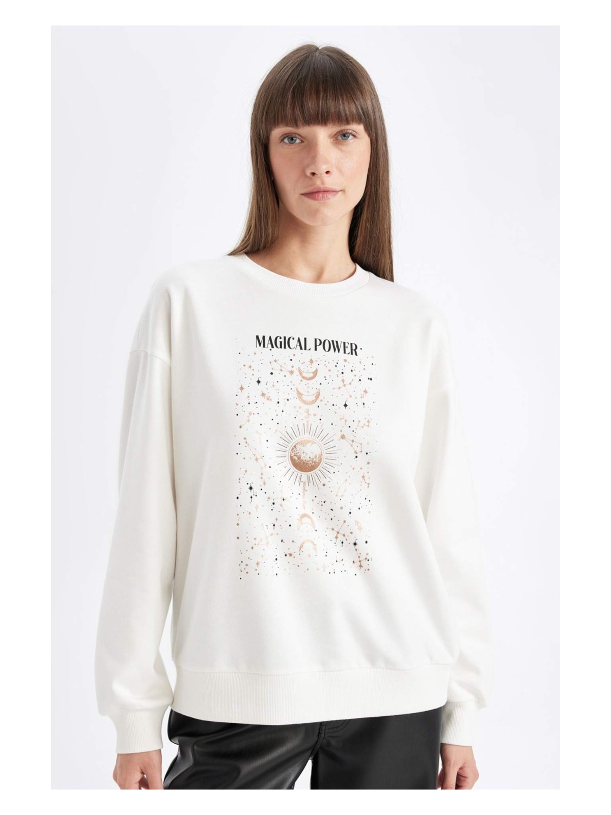 DeFacto Relax Fit Bisiklet Yaka Baskılı İnce Sweatshirt D5290AX24AU