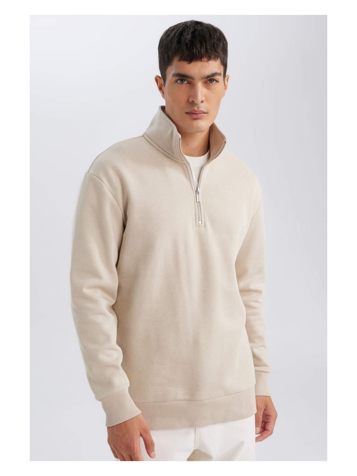 DeFacto 3 İplik Pamuklu Şardonlu İçi Polarlı Comfort Regular Fit Rahat Kalıp Dik Yaka Fermuarlı Kalın Sweatshirt D9067AXNS