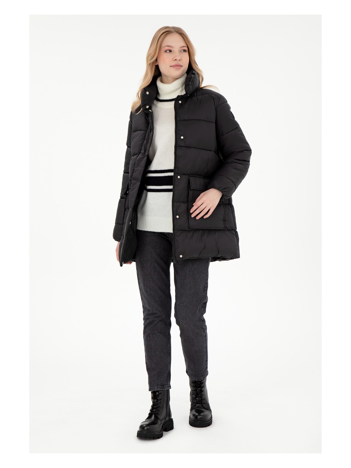 U.S. Polo Assn. Kadın Siyah Kaban 50292747-VR046 - Görsel 4