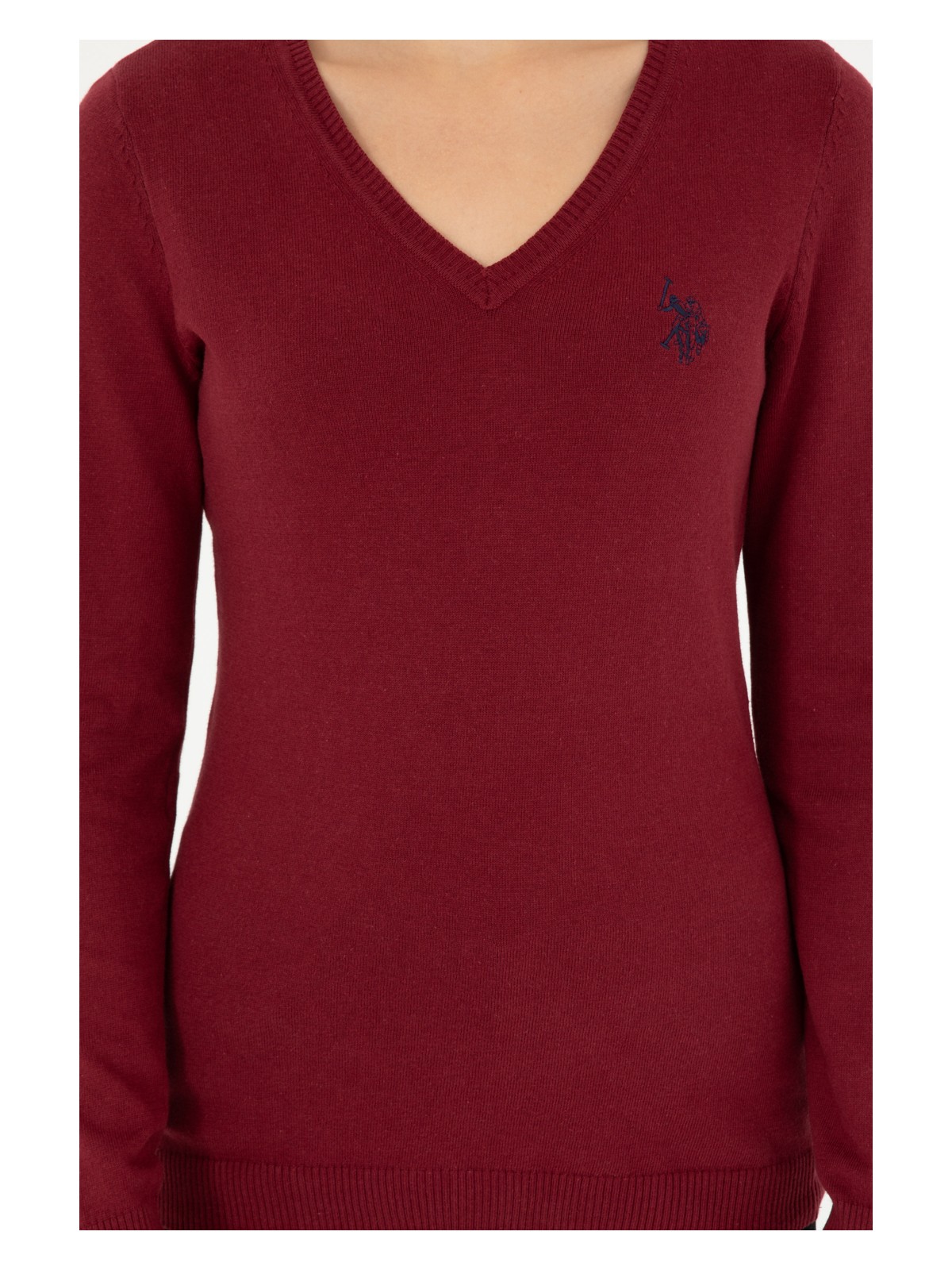 U.S. Polo Assn. Kadın Bordo V Yaka Basic Kazak 50293542-VR014 - Görsel 6