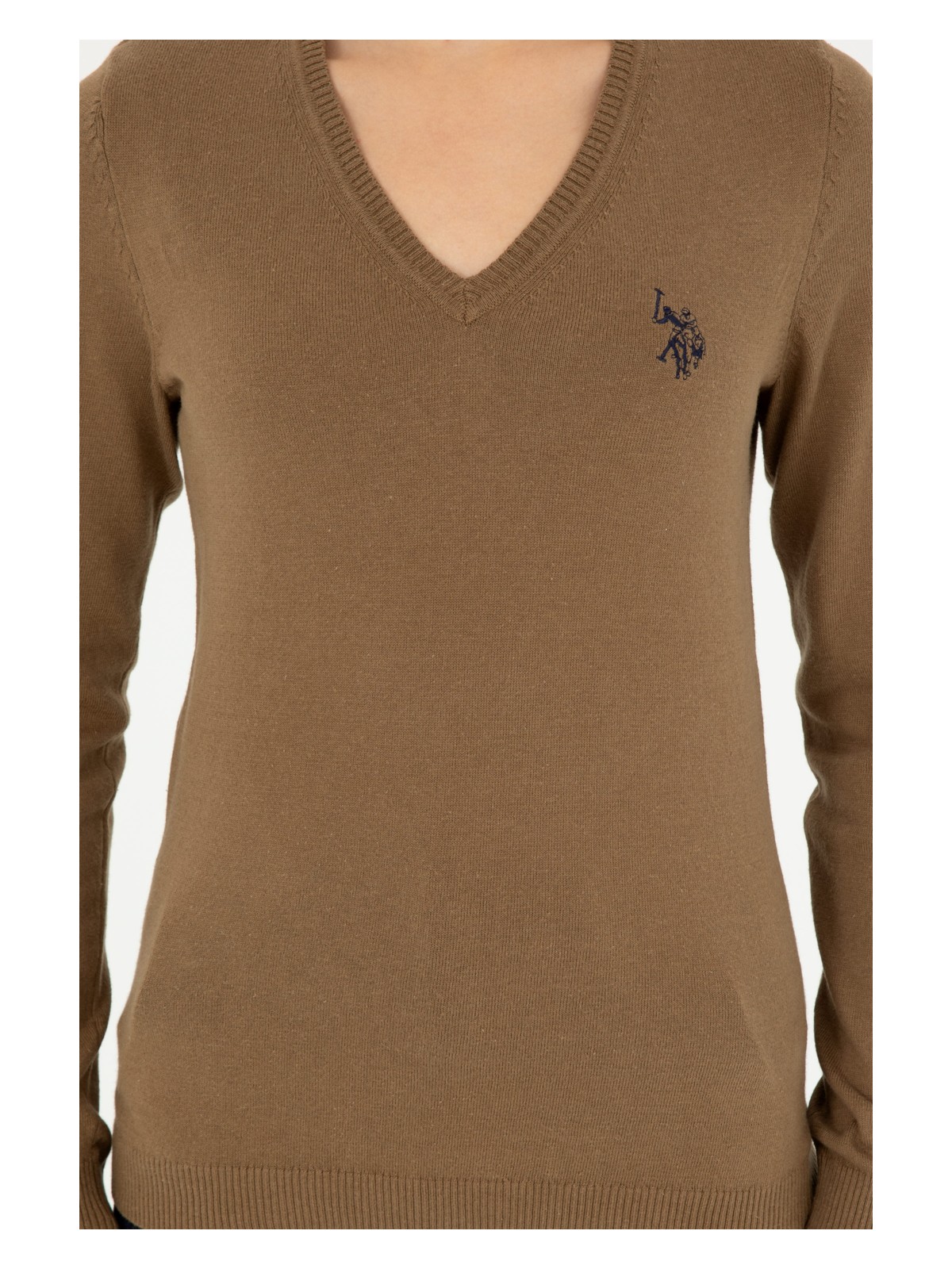 U.S. Polo Assn. Kadın Koyu Haki Melanj V Yaka Basic Kazak 50293542-VR126 - Görsel 6