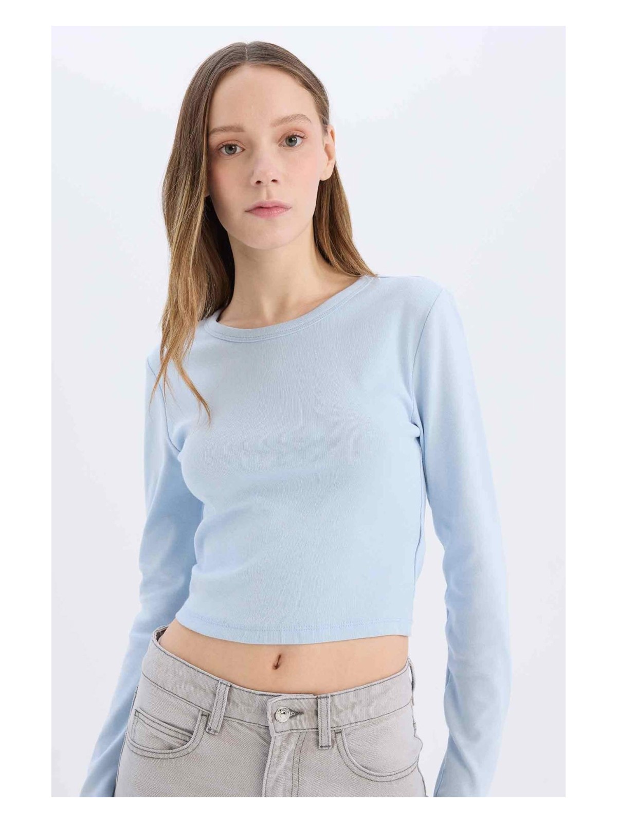 DeFacto Fitted Basic Düz Ribana Uzun Kollu Tişört E7797AX25SP