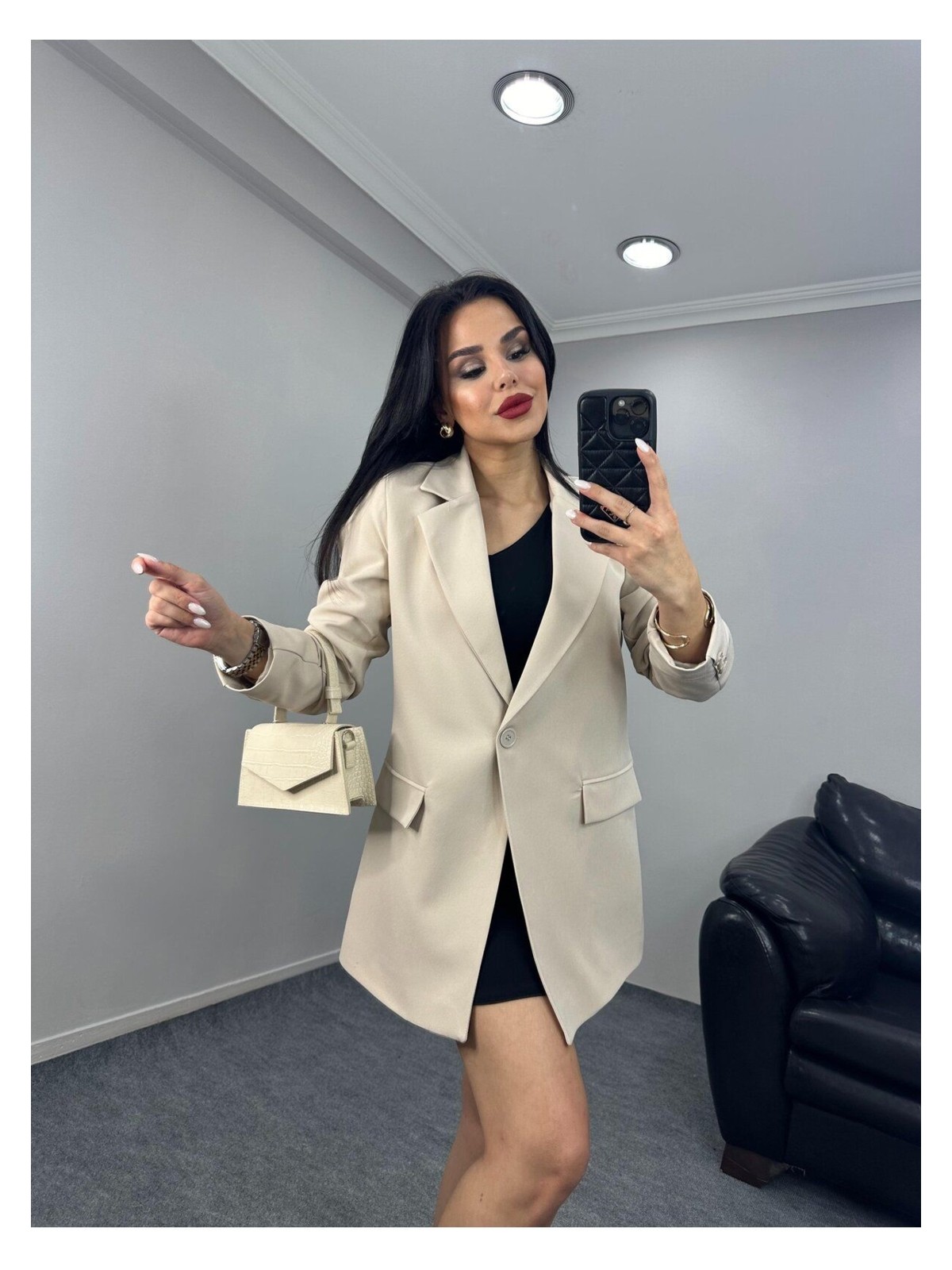 Suxircnhtmts Kadın Tek Düğmeli Blazer Ceket - Görsel 7