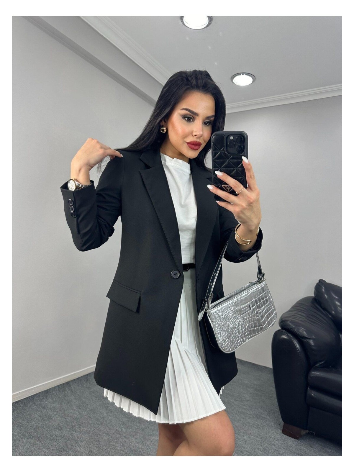 Suxircnhtmts Kadın Tek Düğmeli Blazer Ceket - Görsel 8