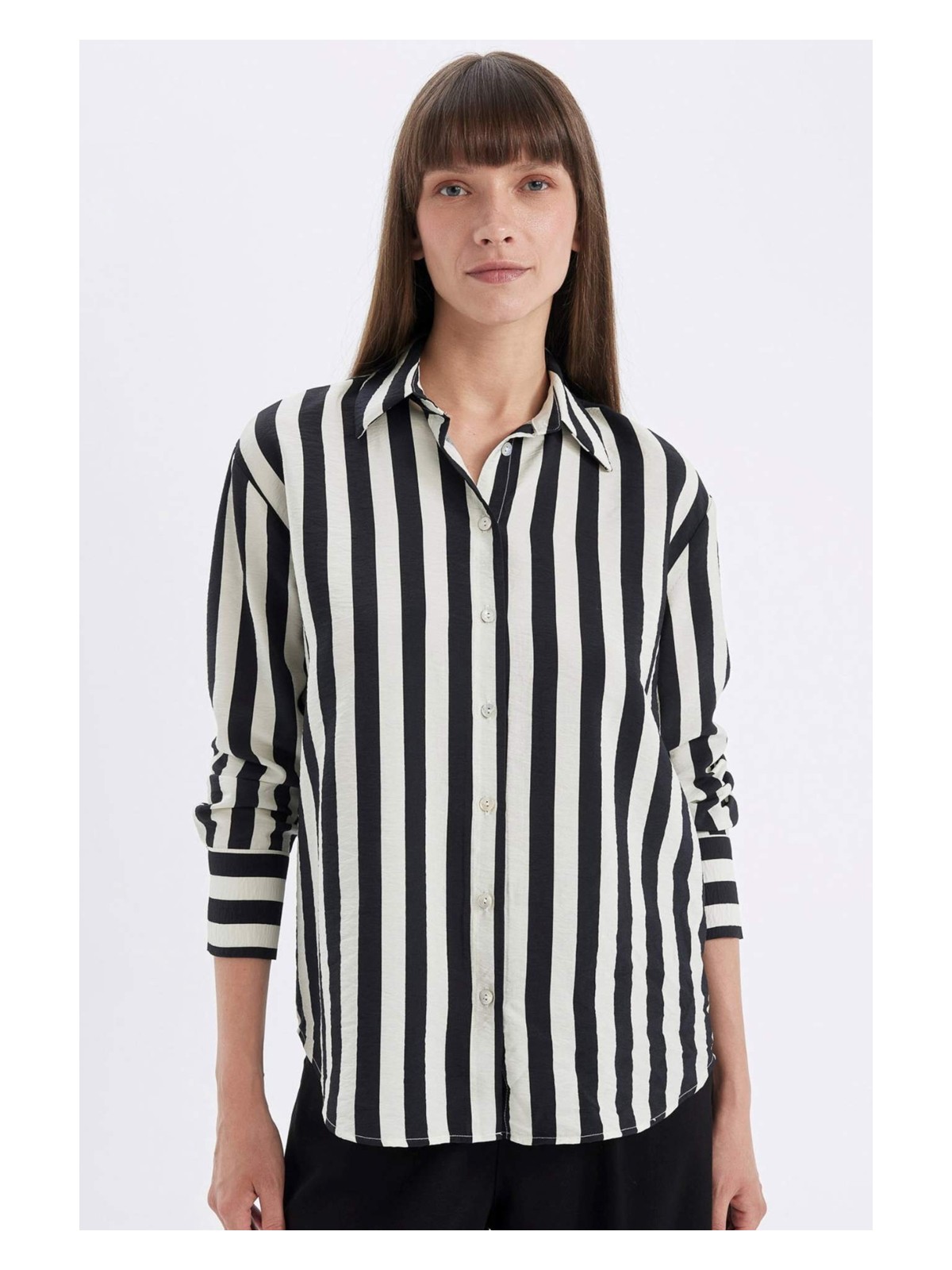 DeFacto Oversize Geniş Kalıp Çizgili Uzun Kollu Gömlek D4511AX24AU