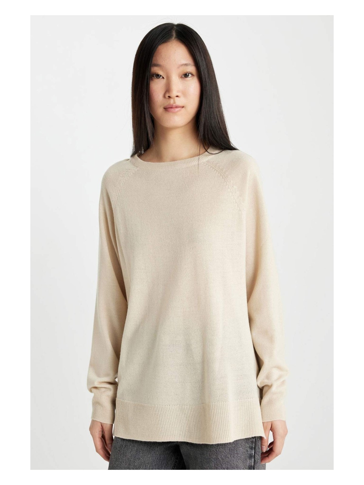 DeFacto Regular Fit Yumuşak Dokulu Bisiklet Yaka Basic Düz Triko Kazak I6913AZ24WN - Görsel 9