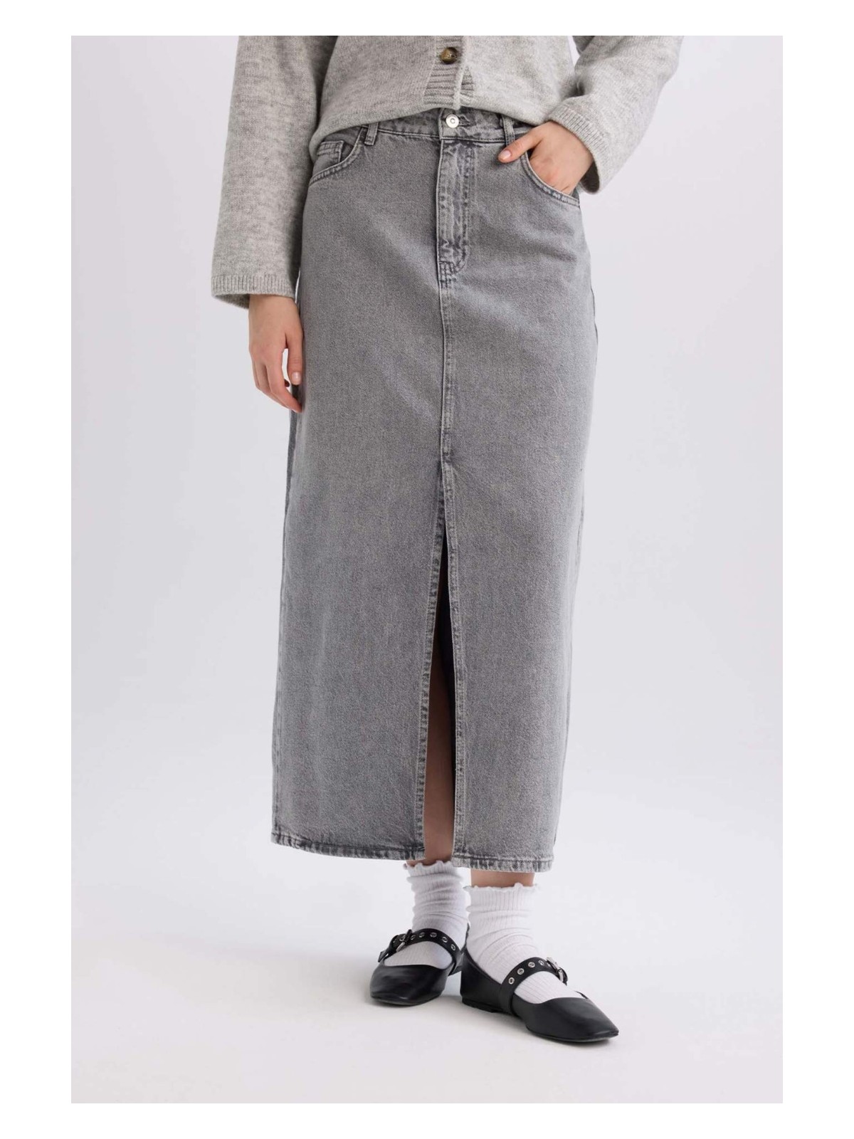 DeFacto Fashion Fit Yırtmaçlı Cepli Uzun Boy Jean Etek D4424AX24AU