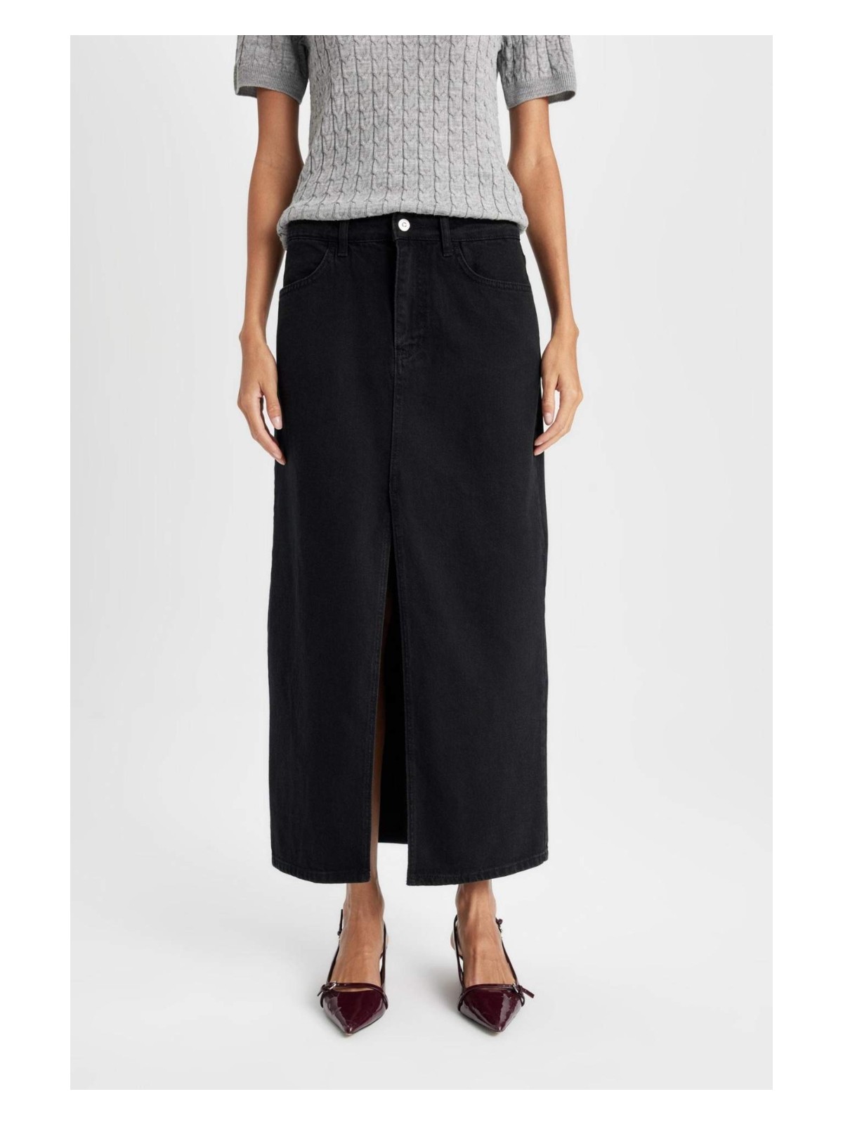 DeFacto Fashion Fit Yırtmaçlı Cepli Uzun Boy Jean Etek D4425AX24AU