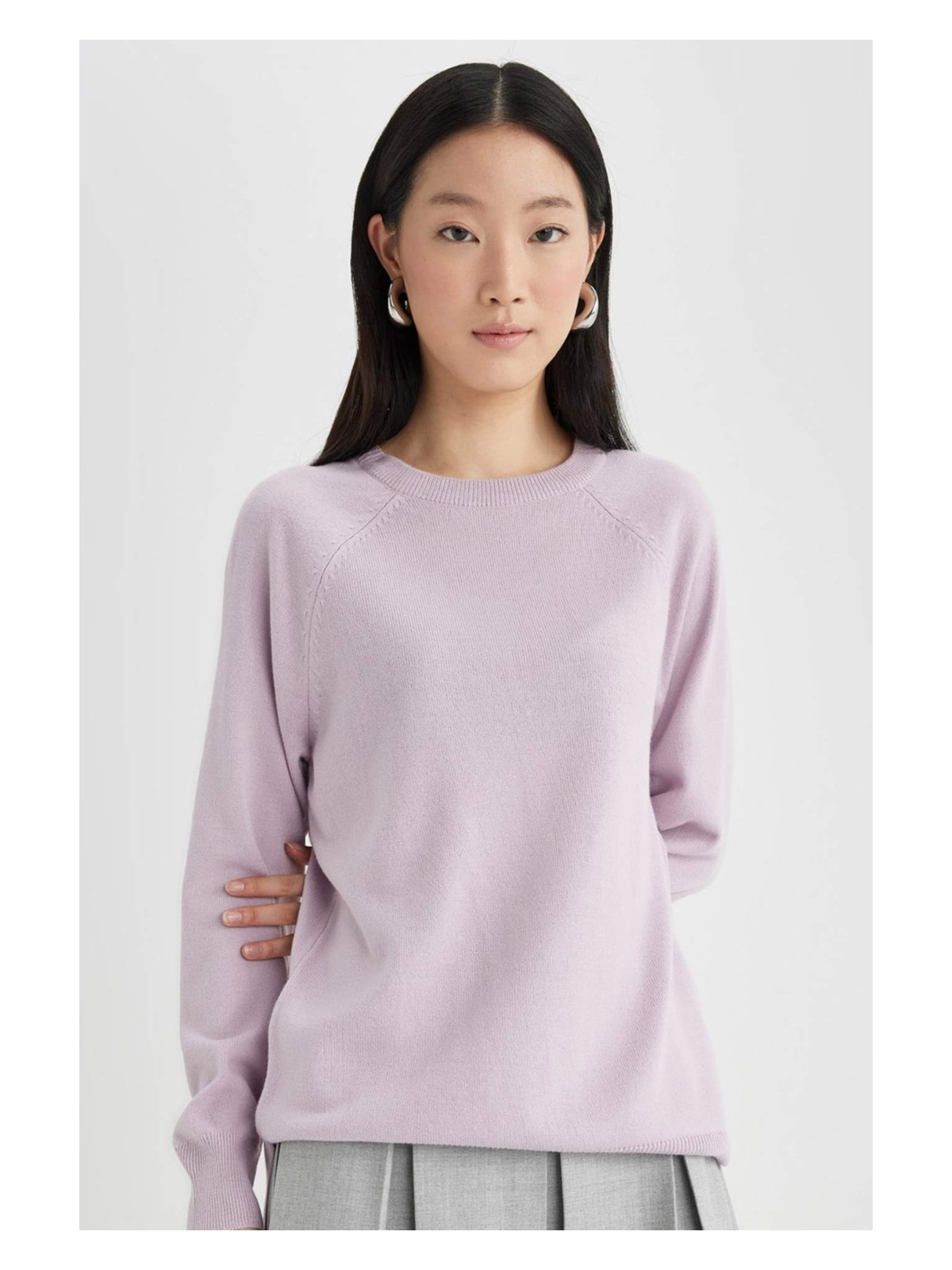 DeFacto Regular Fit Yumuşak Dokulu Bisiklet Yaka Basic Düz Triko Kazak I6913AZ24WN - Görsel 8