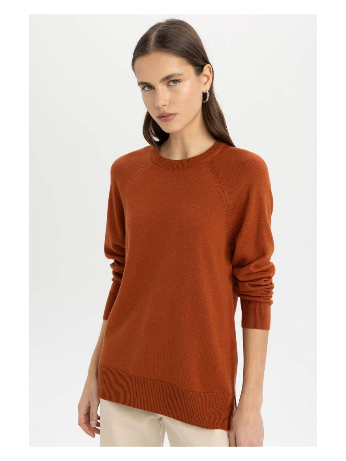 DeFacto Regular Fit Yumuşak Dokulu Bisiklet Yaka Basic Düz Triko Kazak I6913AZ24WN - Görsel 4