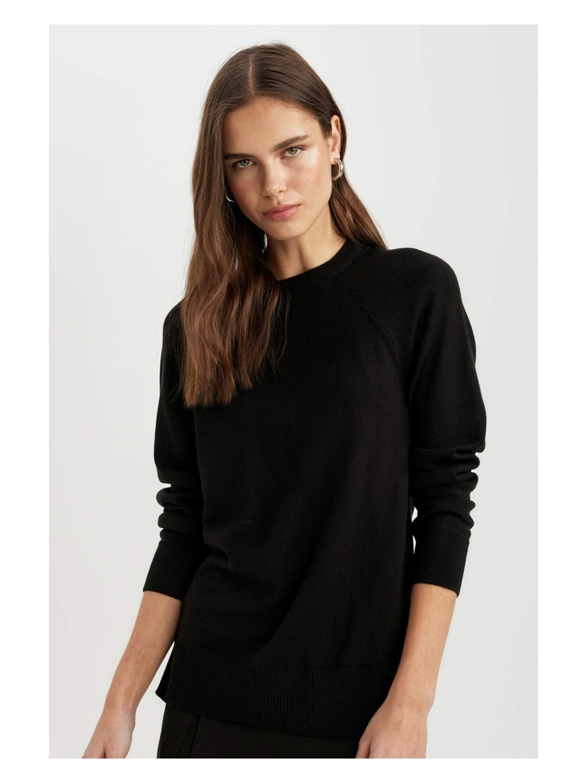 DeFacto Regular Fit Yumuşak Dokulu Bisiklet Yaka Basic Düz Triko Kazak I6913AZ24WN - Görsel 3