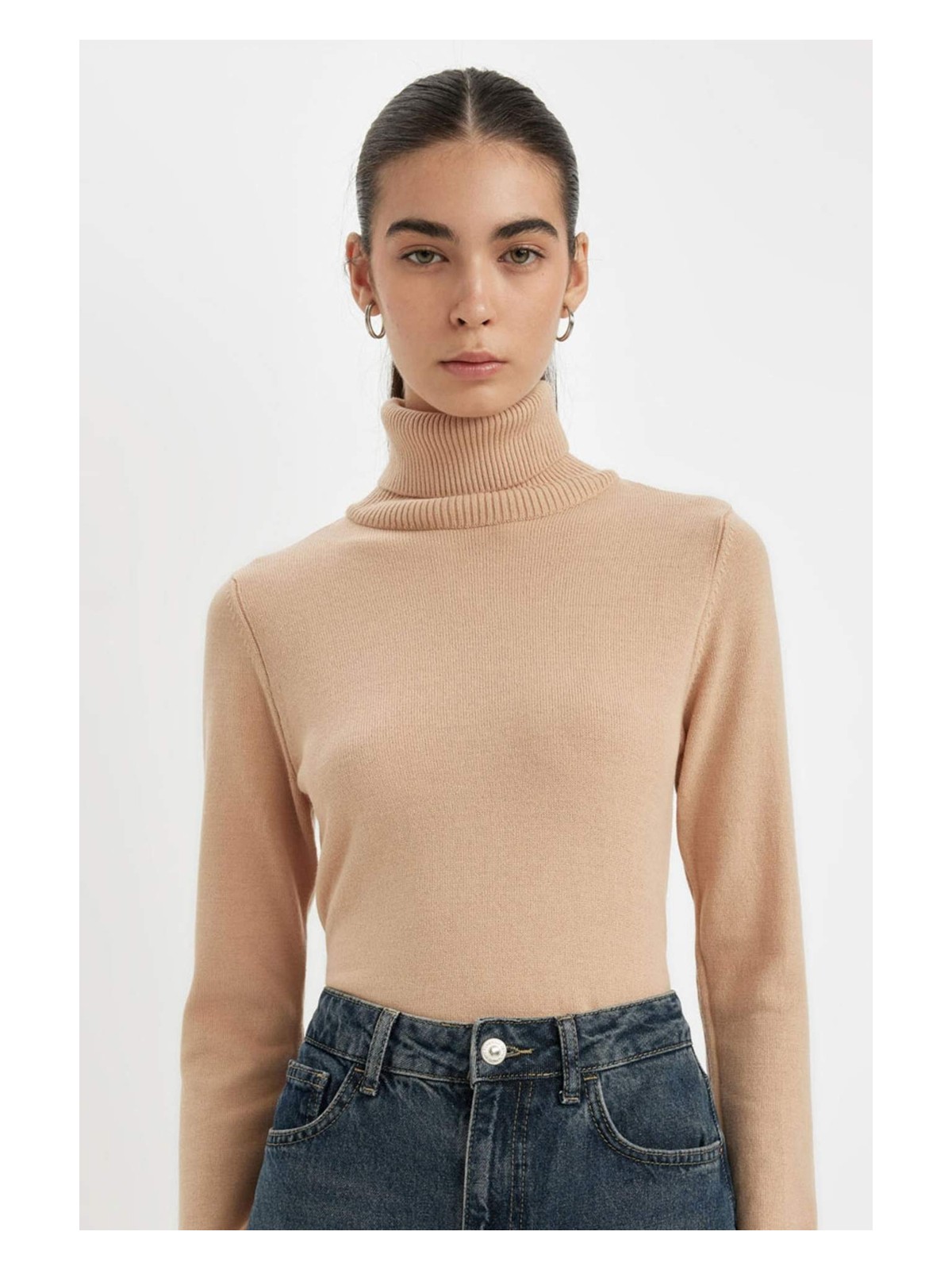 DeFacto Regular Fit Yumuşak Dokulu Balıkçı Yaka Basic Düz Triko Kazak H1651AZ24WN - Görsel 5