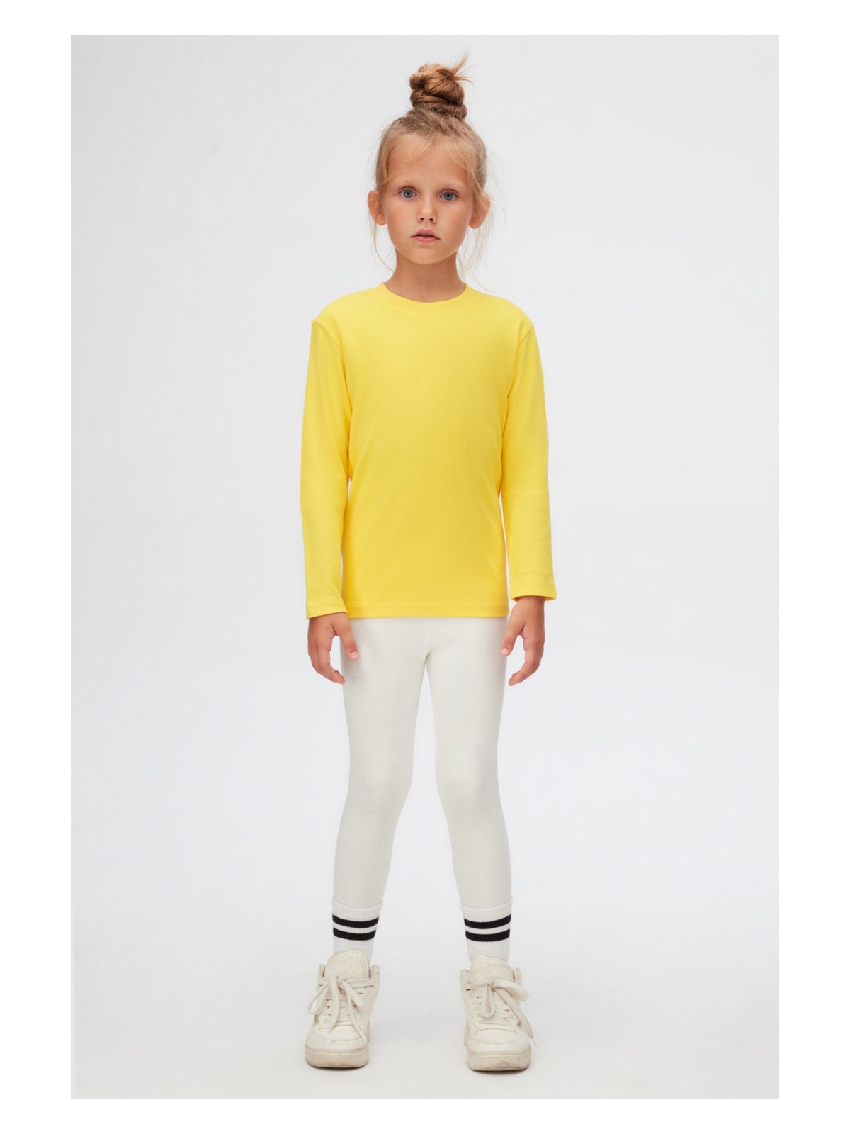 Lovetti Sarı Basic Unisex Çocuk Kışlık Sıfır Yaka Uzun Kollu Tişört