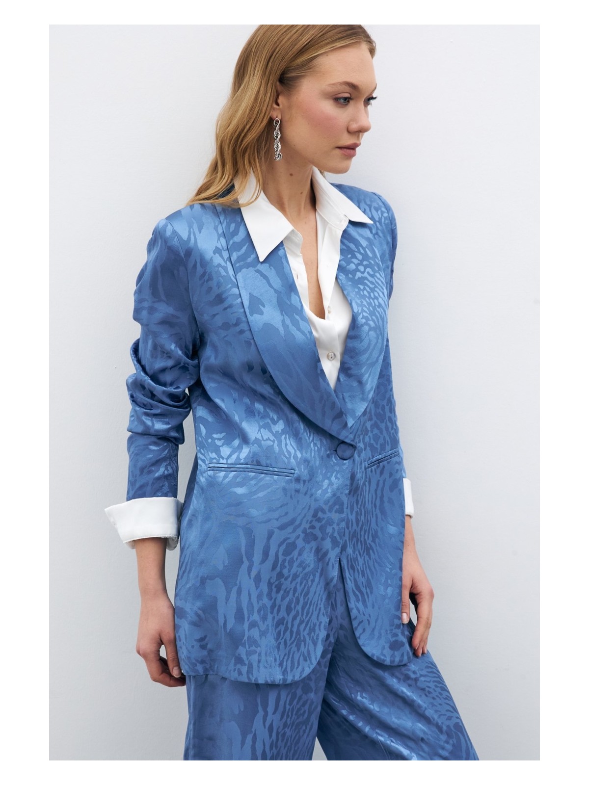 Sateen Desenli Saten Ceket - Vizon - Görsel 7