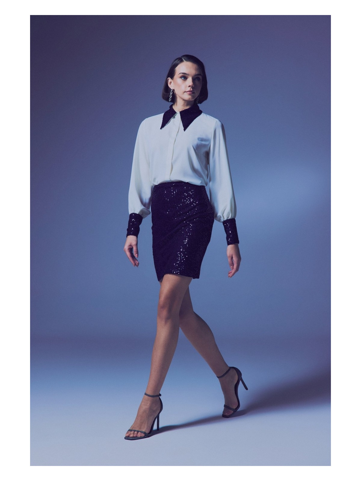 Sateen Payetli Mini Etek - Kırmızı - Görsel 5