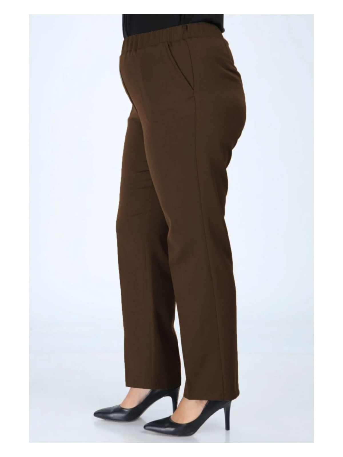 Fatella Kadın Lacivert Beli Lastikli Büyük Beden Pantolon Kumas Pantolon - Görsel 3