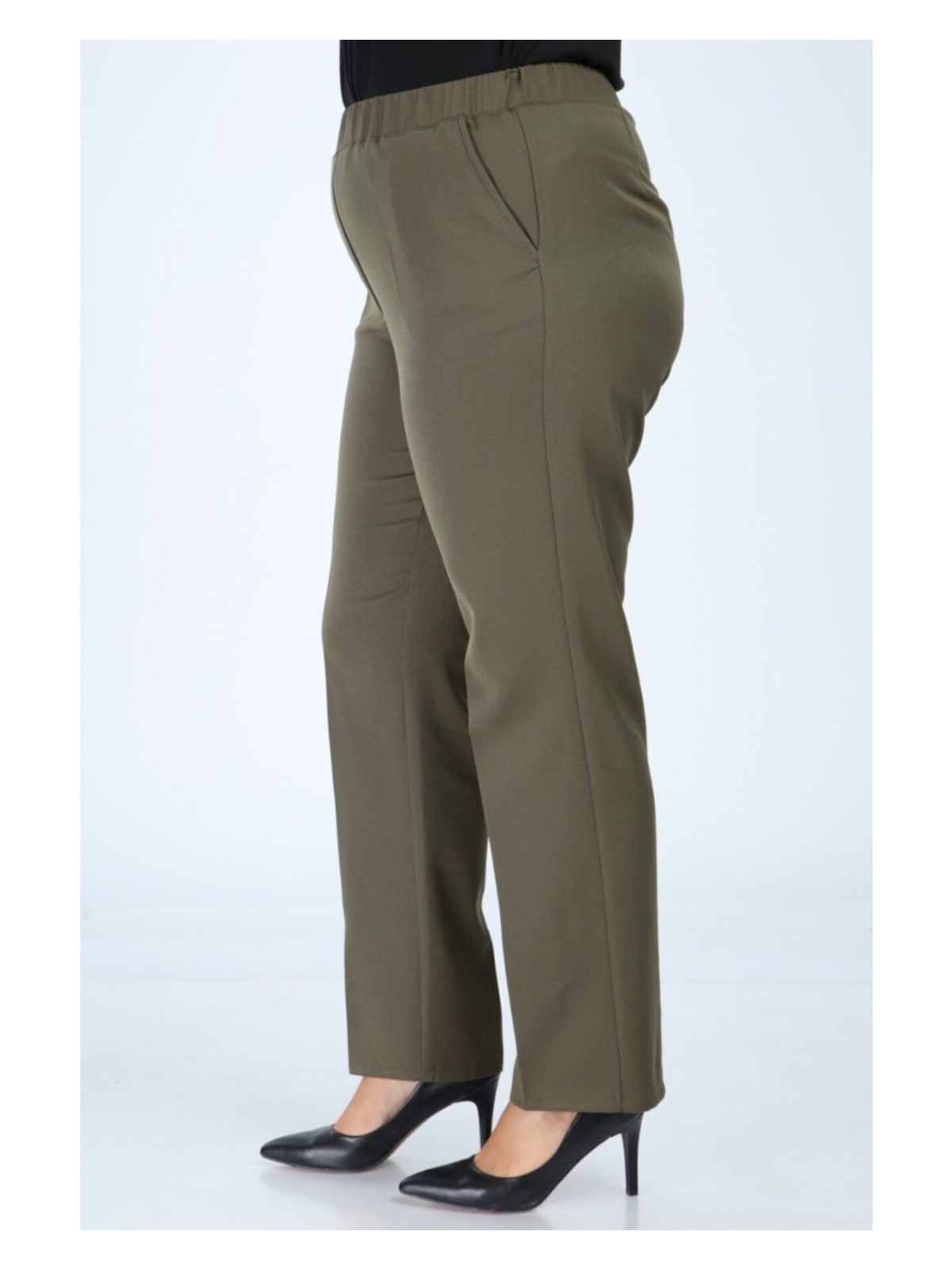 Fatella Kadın Lacivert Beli Lastikli Büyük Beden Pantolon Kumas Pantolon - Görsel 5