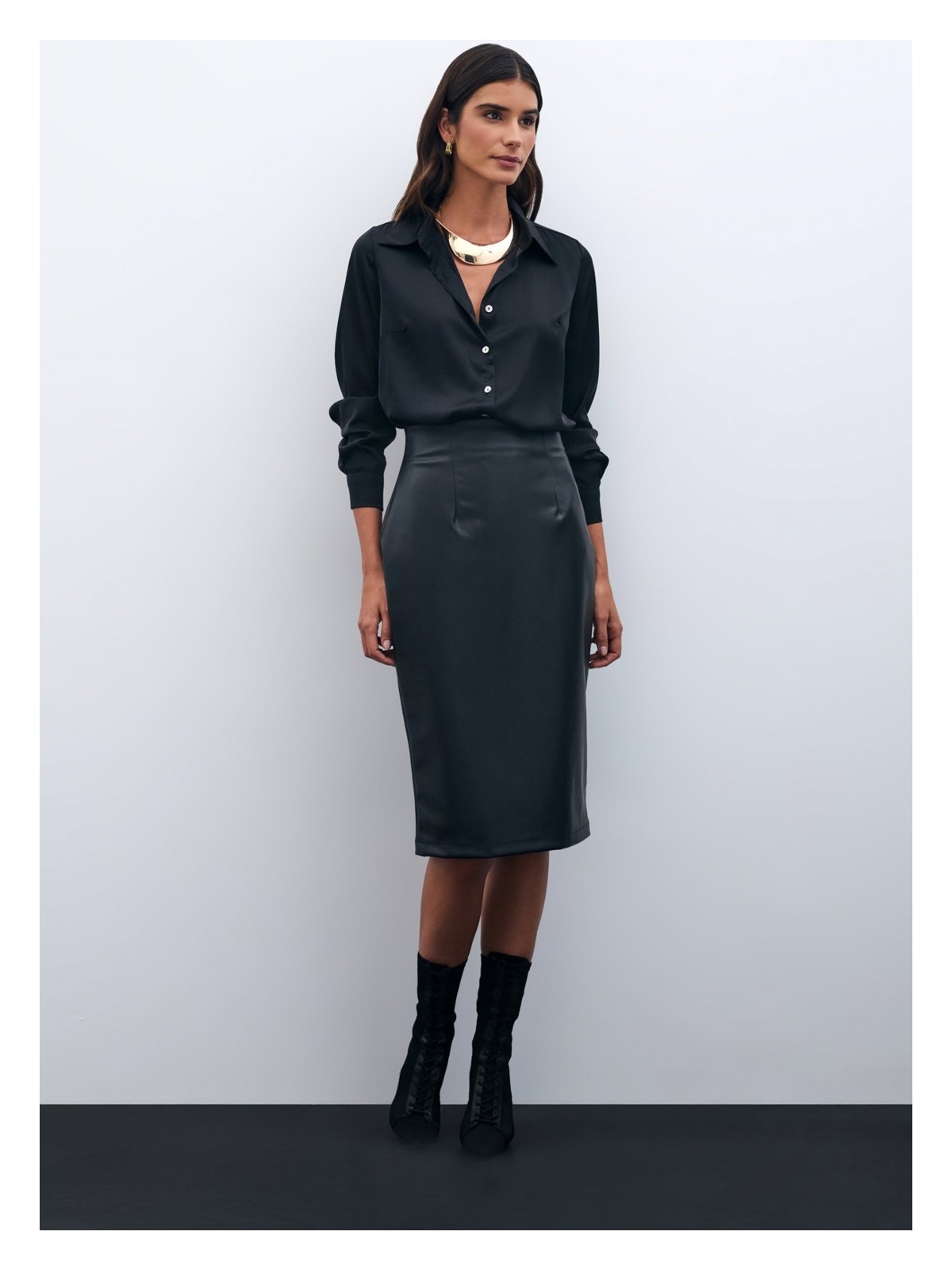 Sateen Deri Kalem Etek - Siyah