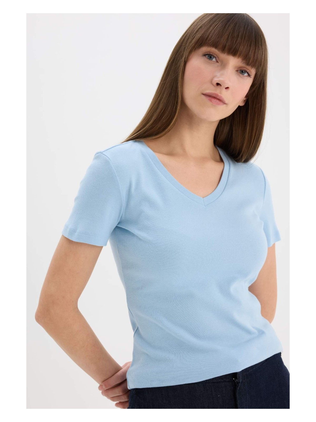 DeFacto %100 Pamuk Slim Fit Basic Ribana Tişört I1080AZ25SP - Görsel 6