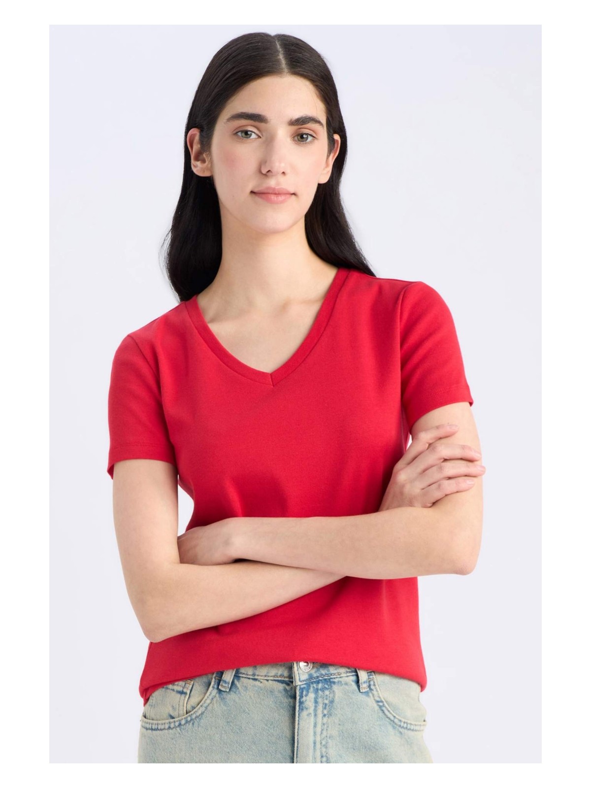 DeFacto %100 Pamuk Slim Fit Basic Ribana Tişört I1080AZ25SP - Görsel 8