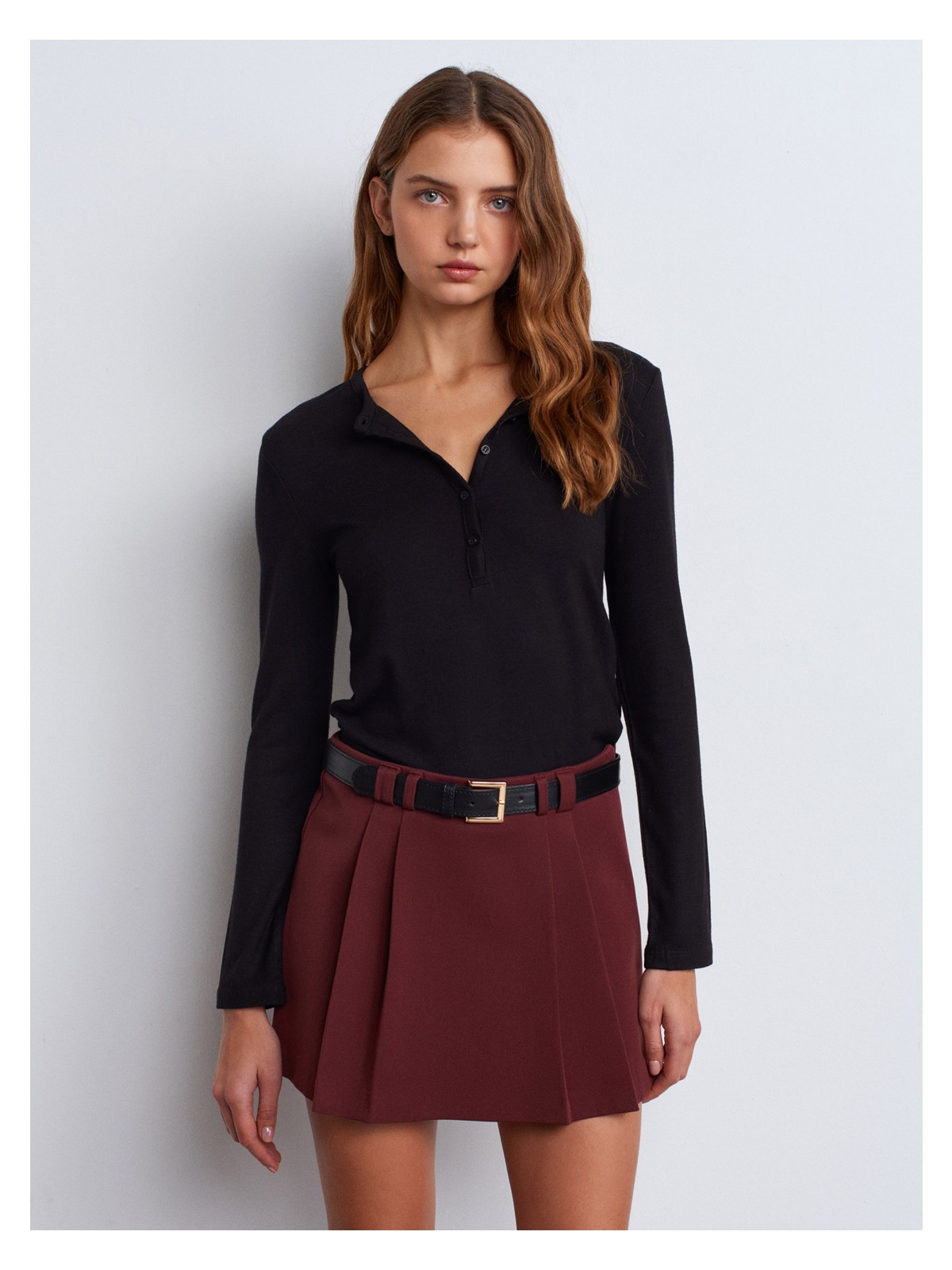 Dilvin 31544 Düğmeli Uzun Kollu Top-Bordo - Görsel 3