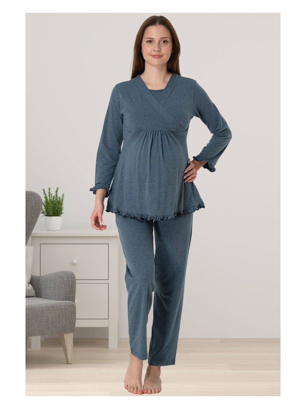 Effortt Antrasit Hamile Lohusa Pijama Takımı