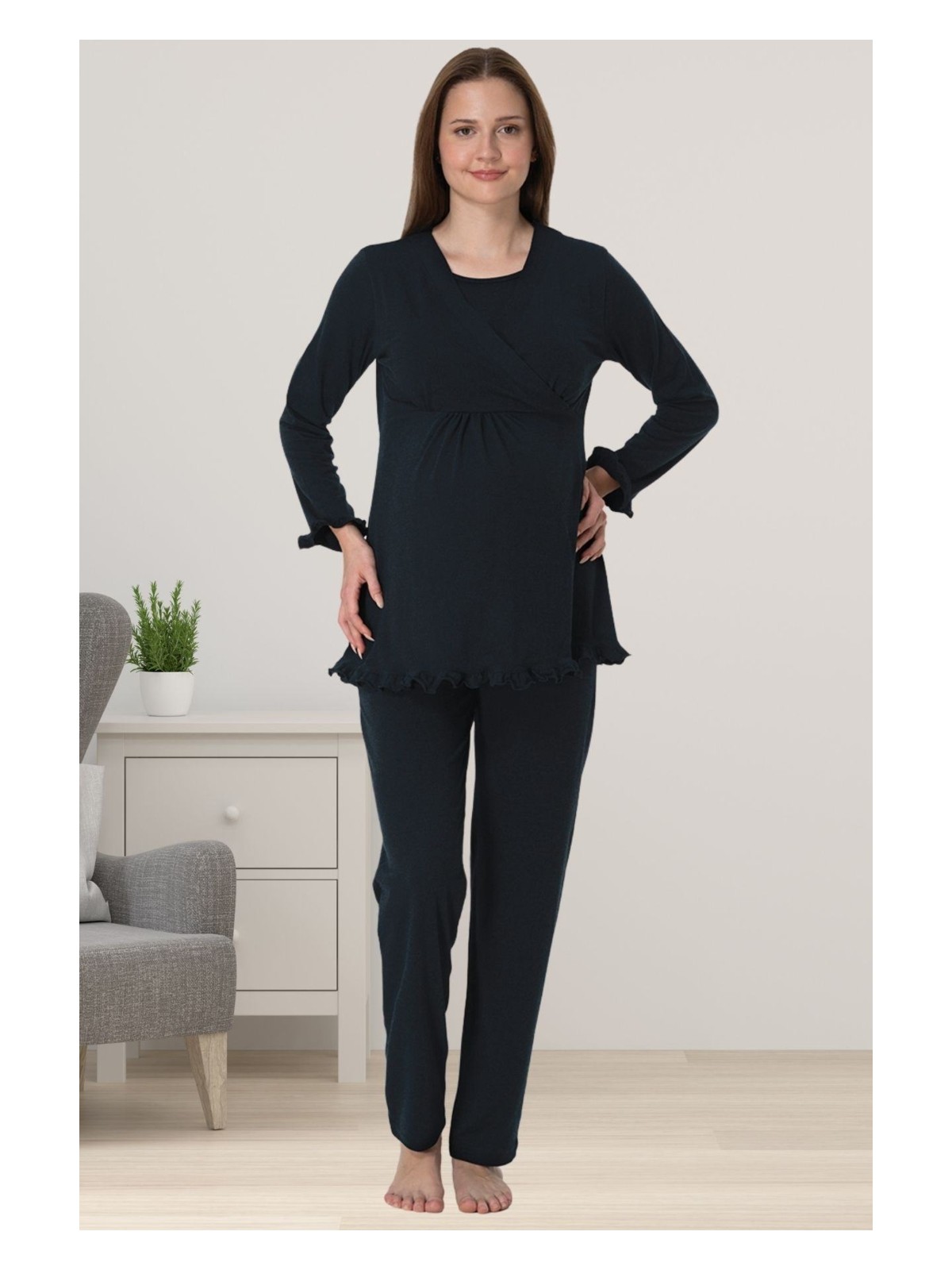 Effortt Lacivert Hamile Lohusa Pijama Takımı