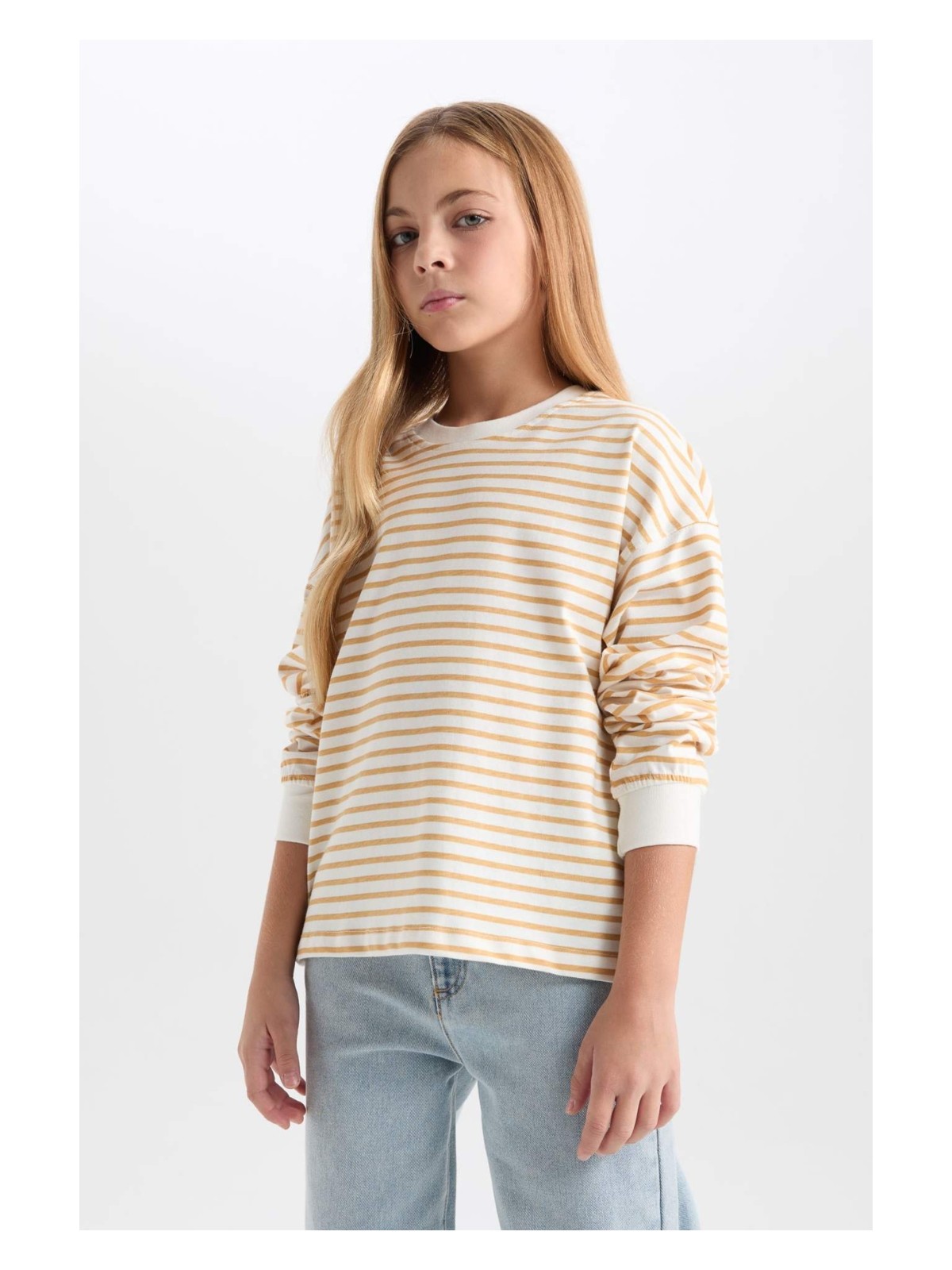 DeFacto Relax Fit Bisiklet Yaka Çizgili Sweatshirt Kız Çocuk D6503A8NS