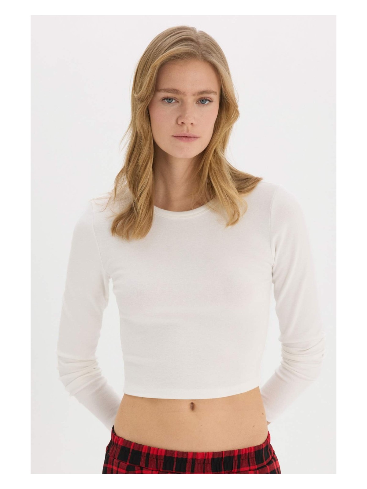 DeFacto Fitted Basic Düz Ribana Uzun Kollu Tişört E7797AX25SP - Görsel 3