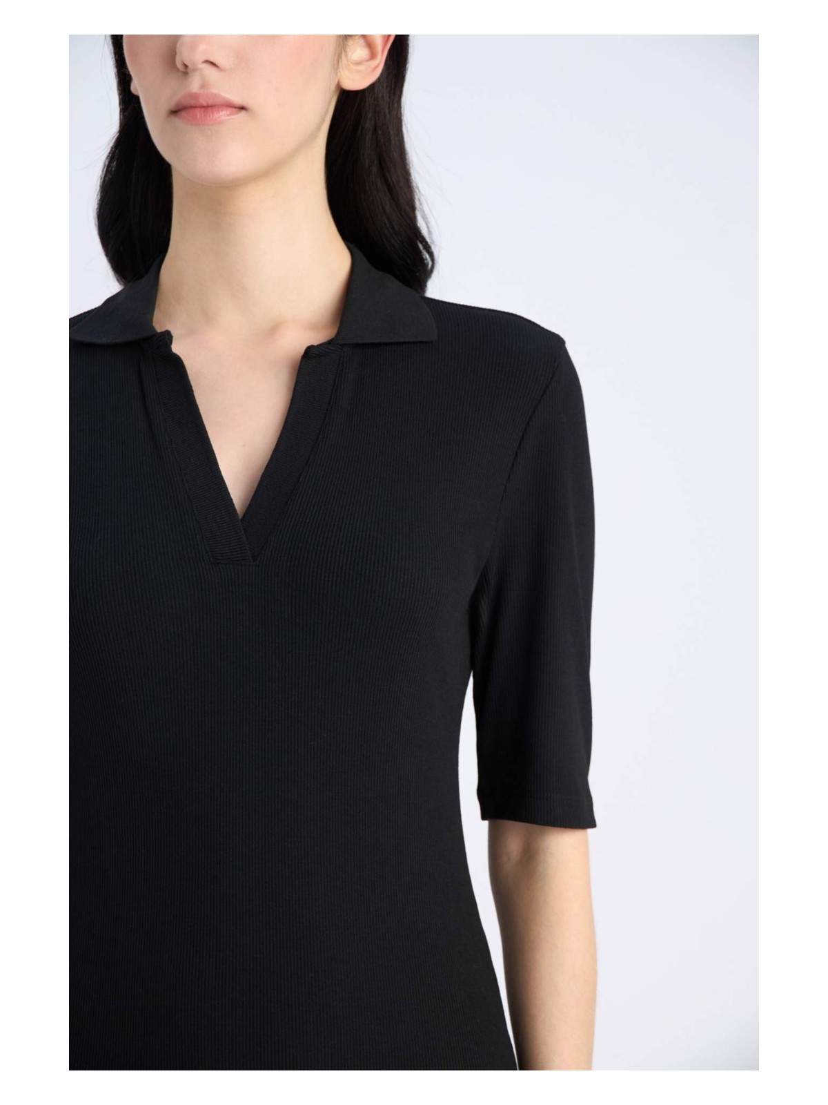 DeFacto Bodycon Vücudu Saran Polo Yaka Fitilli Kaşkorse Kısa Kollu Midi Elbise E6806AX25SP - Görsel 5