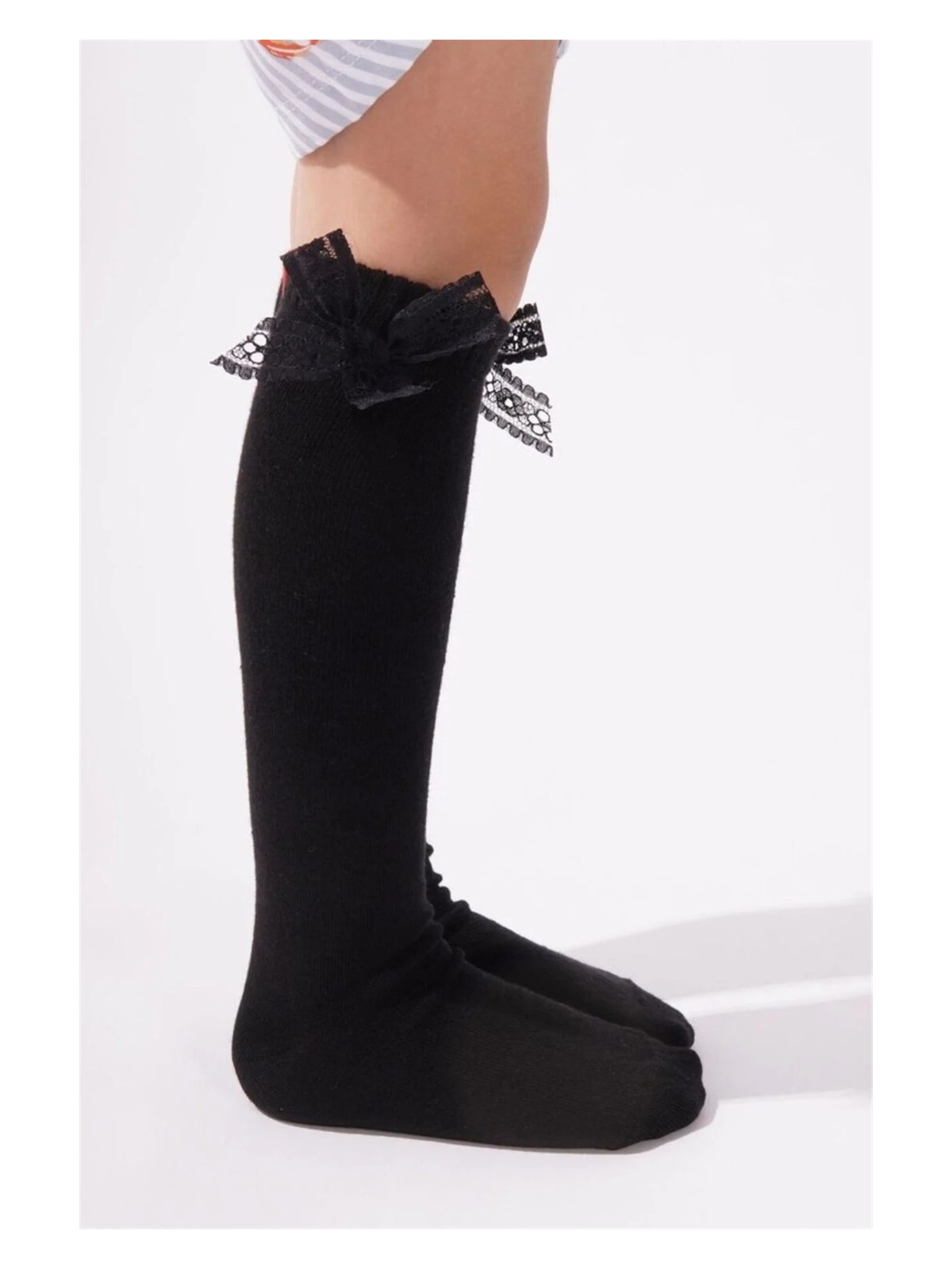 Katia & Bony Family Dizaltı Kurdeleli Çocuk Basic Çorap Beyaz - Görsel 5