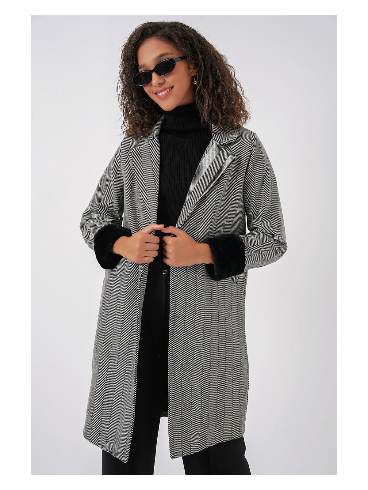 Bigdart 9085 Balık Sırtı Kaşe Kaban - M. Krem - Görsel 4