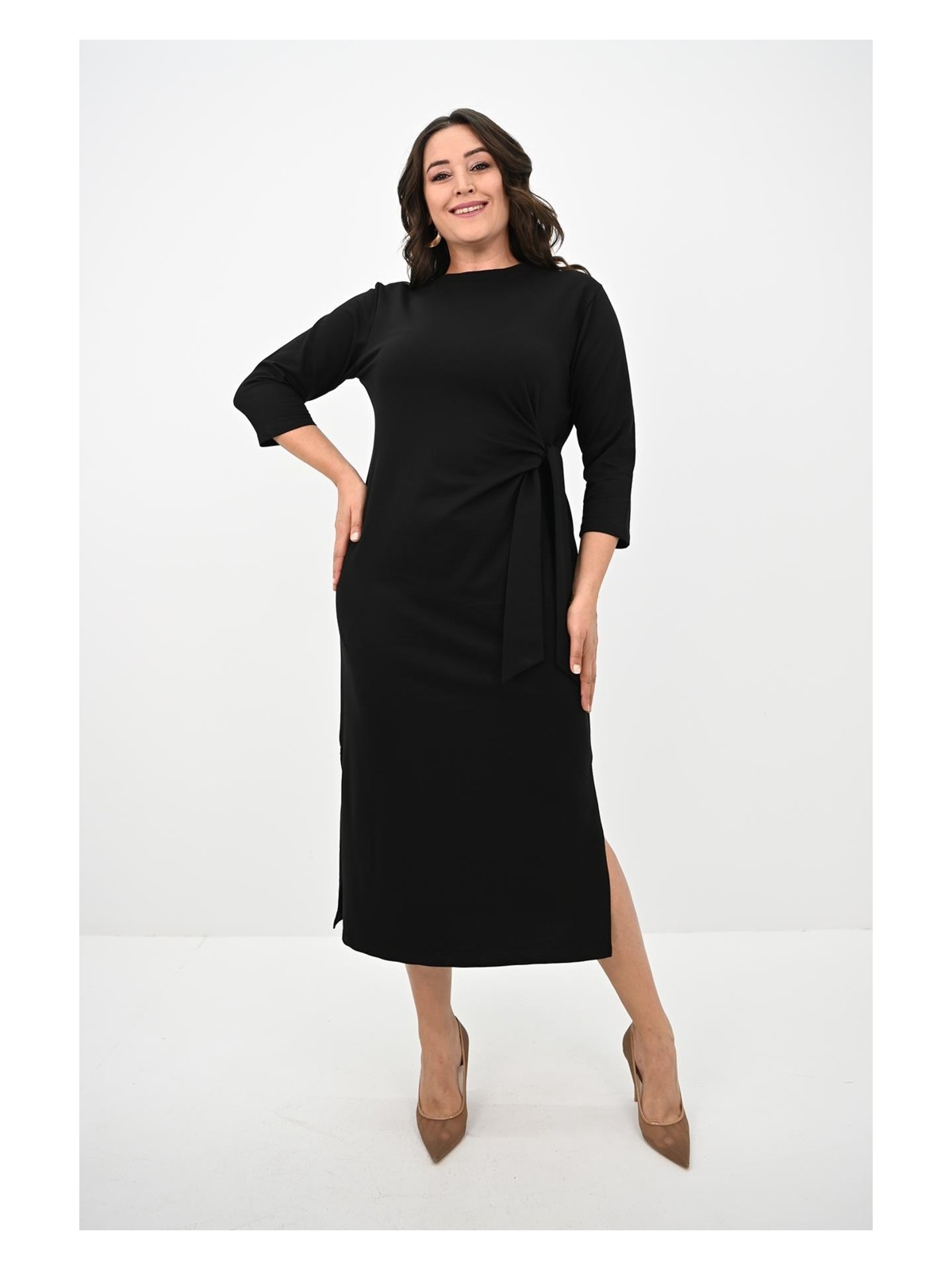 Moda Xlarge Kadın Büyük Beden Bel Bağlama Detaylı Elbise 5274-25 - Görsel 4