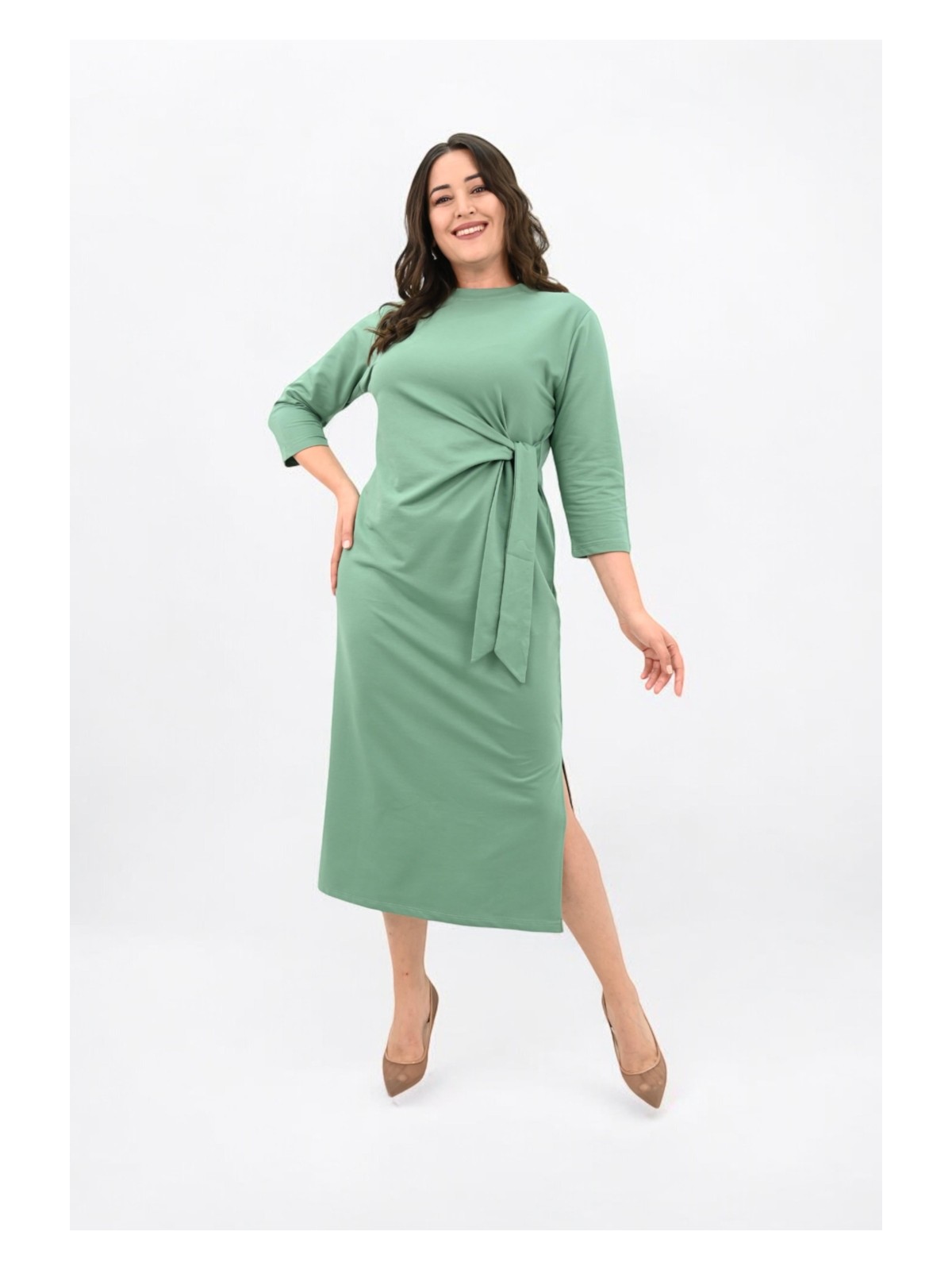 Moda Xlarge Kadın Büyük Beden Bel Bağlama Detaylı Elbise 5274-25 - Görsel 7