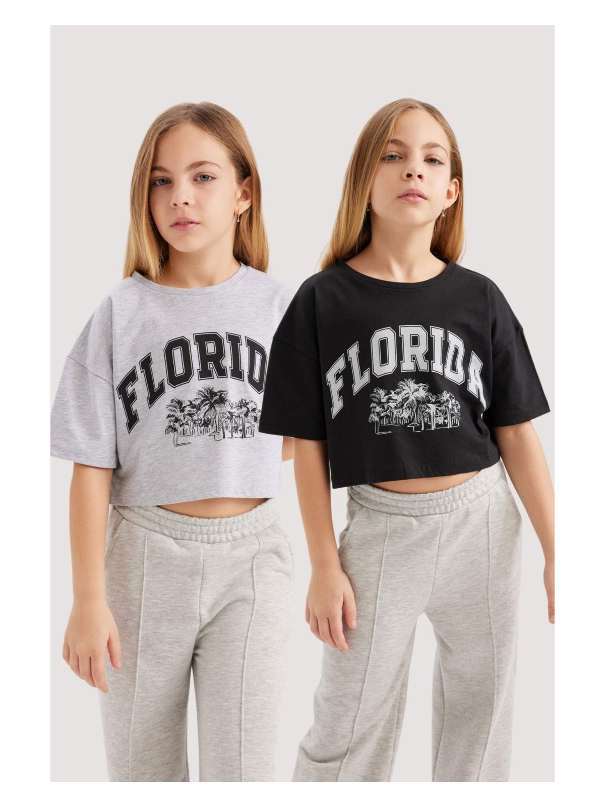 DeFacto Crop Bisiklet Yaka 2'li Kısa Kollu Tişört Kız Çocuk B7795A8NS