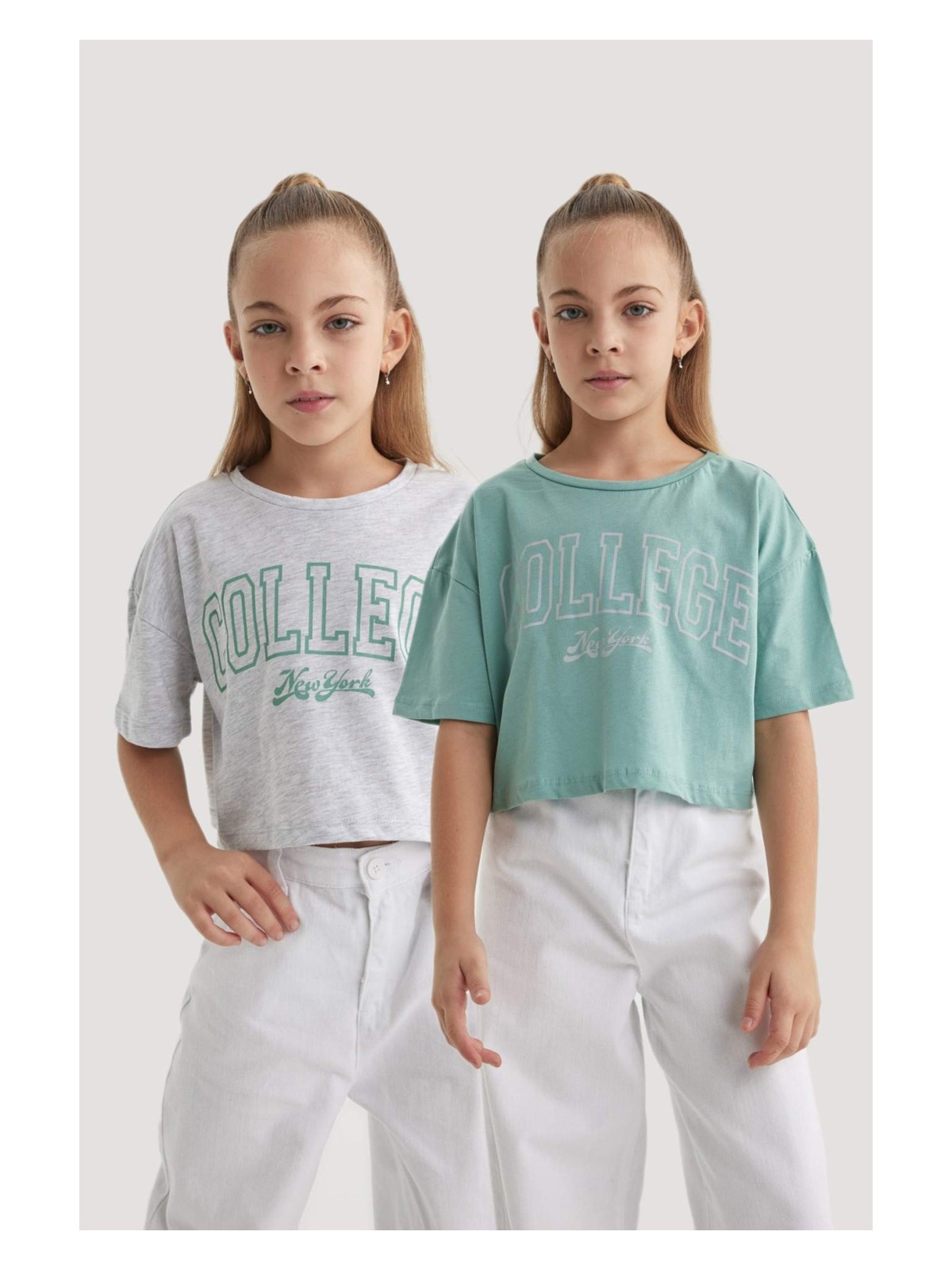 DeFacto Crop Bisiklet Yaka 2'li Kısa Kollu Tişört Kız Çocuk B7795A8NS - Görsel 7