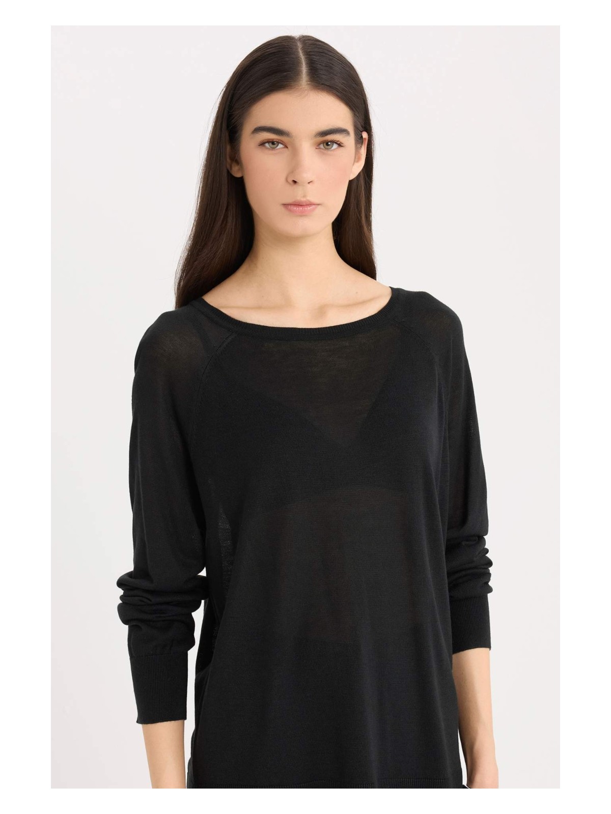 DeFacto Regular Fit Bisiklet Yaka Basic Düz Siyah Triko Kazak D6281AX25SP