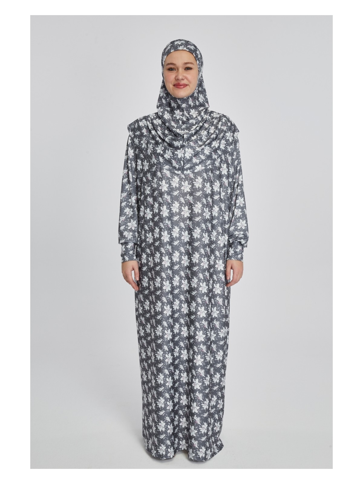 Manolyaşal İslamic Hijab Manolyaşal Pratik Tek Parça Manolya Çiçek Desenli Namaz Elbisesi - Pembe - Görsel 3