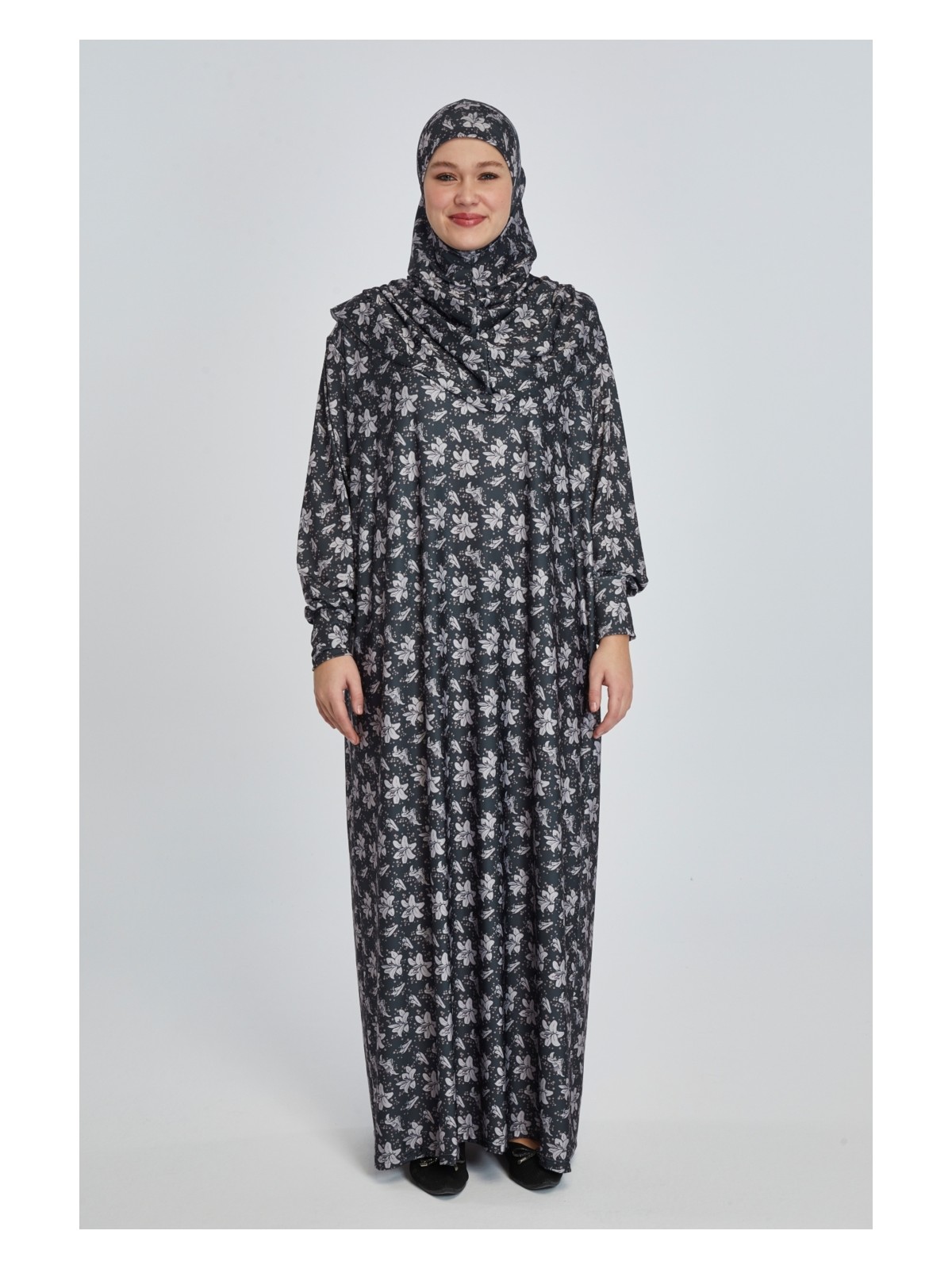 Manolyaşal İslamic Hijab Manolyaşal Pratik Tek Parça Manolya Çiçek Desenli Namaz Elbisesi - Pembe - Görsel 5